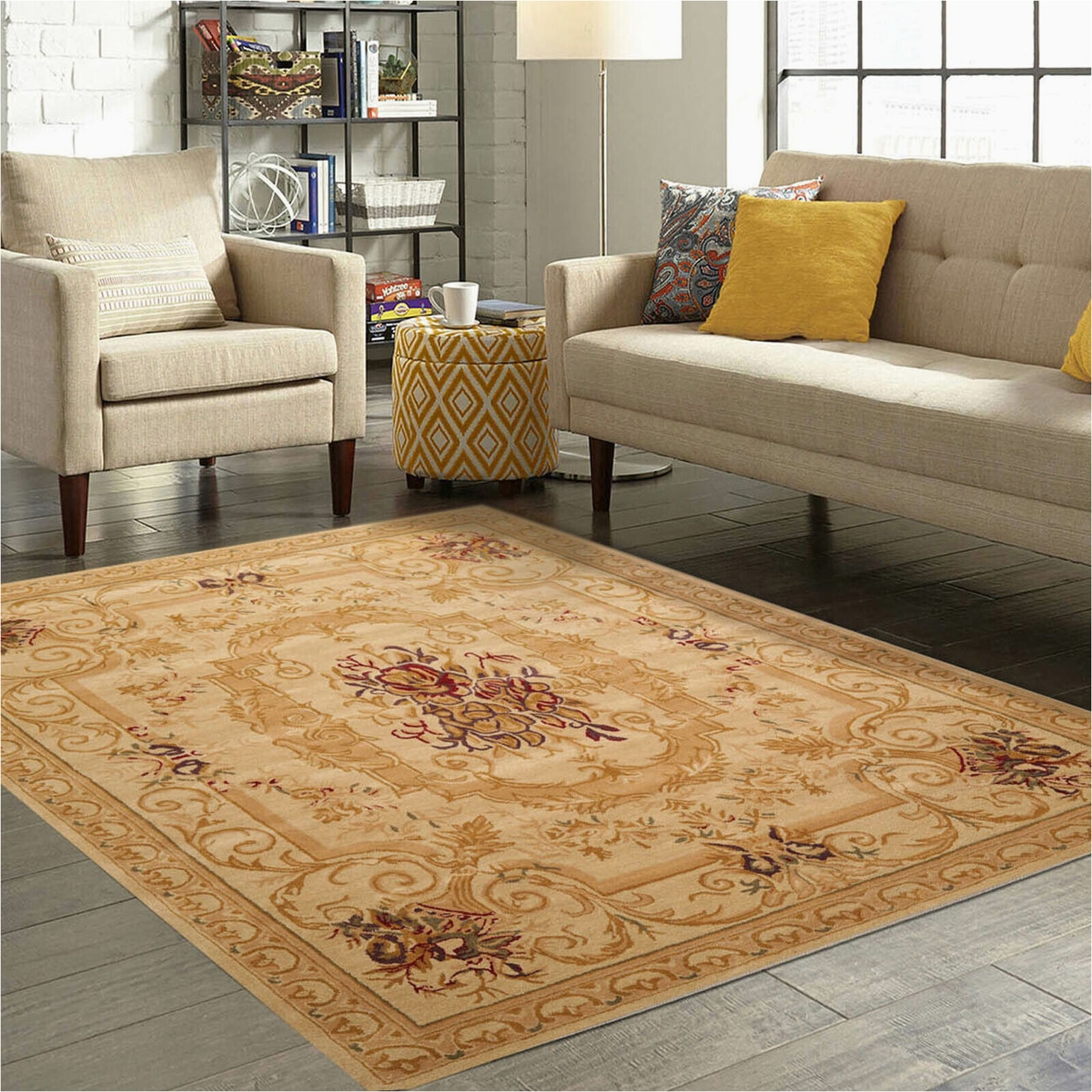 Thick Pile Wool area Rugs Multi Sizes Handmade Wool French Aubusson Savonnerie Thick Pile area Rug Tan