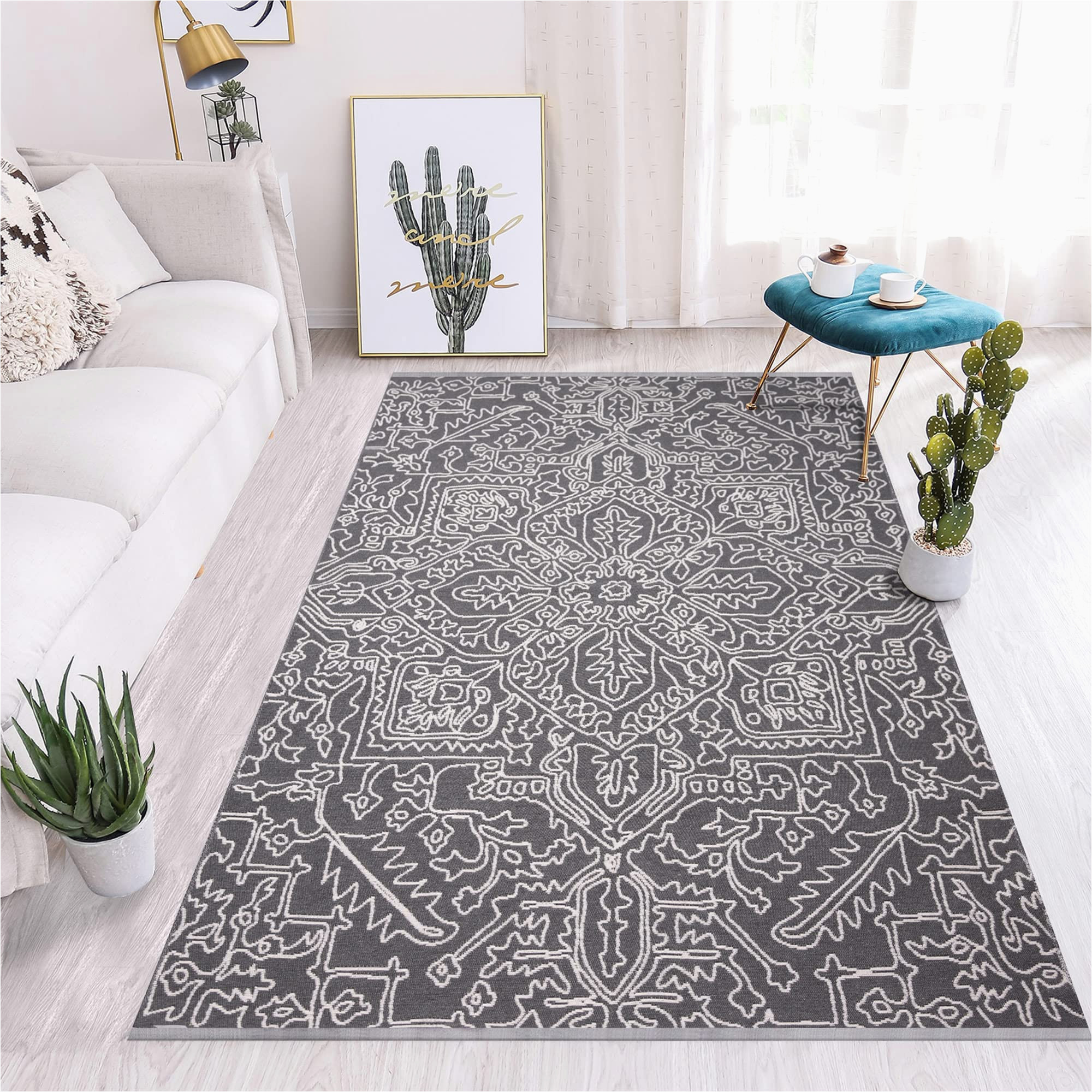 Washable Living Room area Rugs Linromia Boho Decor area Rug – 3’x5′ Machine Washable Grey Rug Woven Double Sided Accent Rug Entry Throw Carpet for Living Room Bedroom Bathroom …