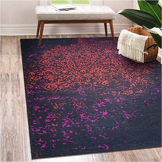 Washable Non Slip area Rugs Vernal Lowa Persian Machine Washable, Non Shedding, Non Slip area Rug, Black/red