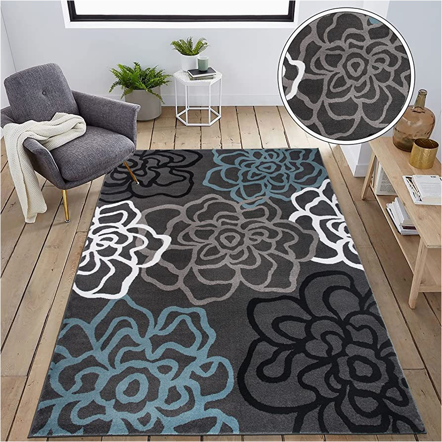 World Rug Gallery Contemporary Modern Floral Flowers area Rug Rugshop Contemporary Modern Floral Abstract Flowers Easy Maintenance for Home Office, Living Room, Bedroom, Kitchen soft area Rug 5′ 3″ X 7′ 3″ Gray