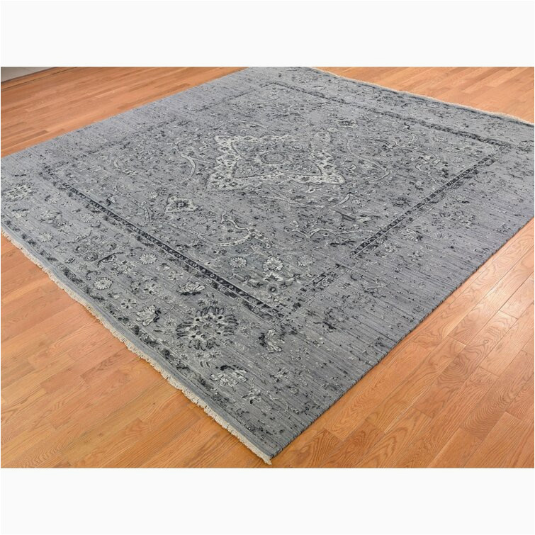 10 X 10 Wool area Rug One-of-a-kind Hand-knotted 10′ X 10′ Square area Rug In Grey