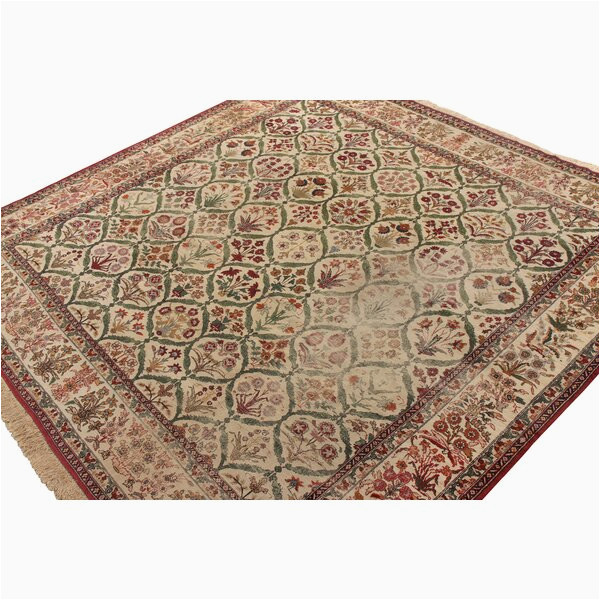10 X 10 Wool area Rug One-of-a-kind Hand-knotted 1890s 10×10 Square Wool area Rug In Beige