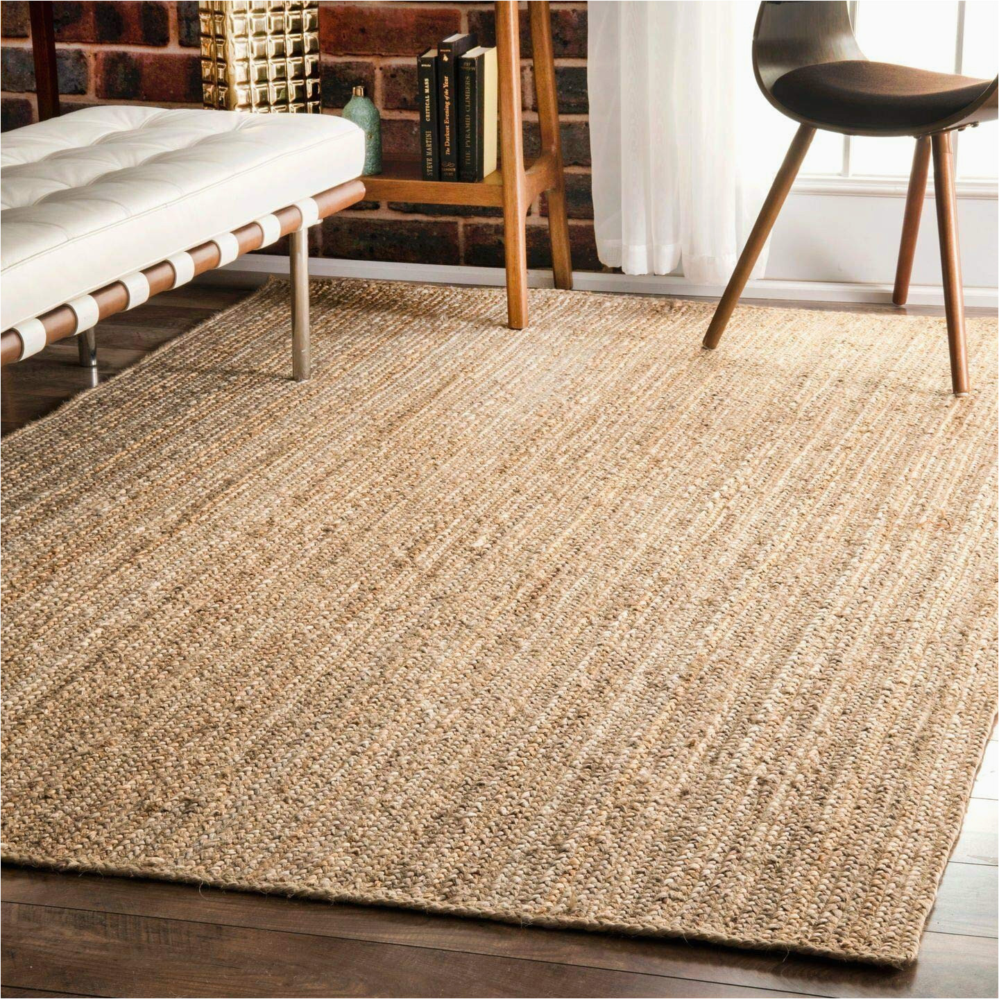 12 by 14 Foot area Rugs Frelish Decor Handwoven Jute area Rug- 10×14 Feet Natural Yarn- Rustic Vintage Beige Braided Reversible Rectangular Rugs for Bedroom, Kitchen, Living …
