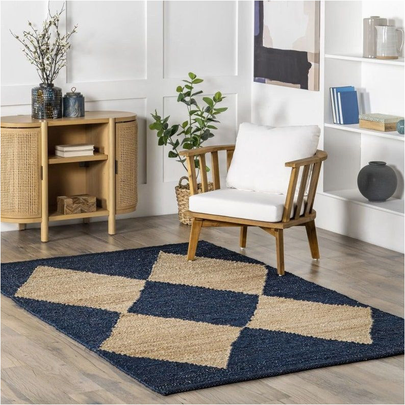 12 by 14 Foot area Rugs Rich Navy Blue & Beige Braided Jute area Rug for Living Room 9 …