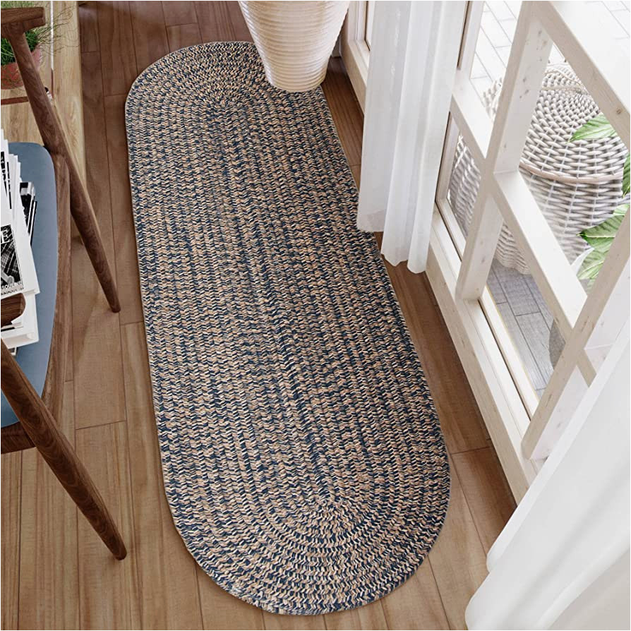 12ft by 12ft area Rugs Super area Rugs, Freeport Braided Collection Wool Mix Rug, Denim Blue & Ivory, Runner Oval 2ft X 12ft