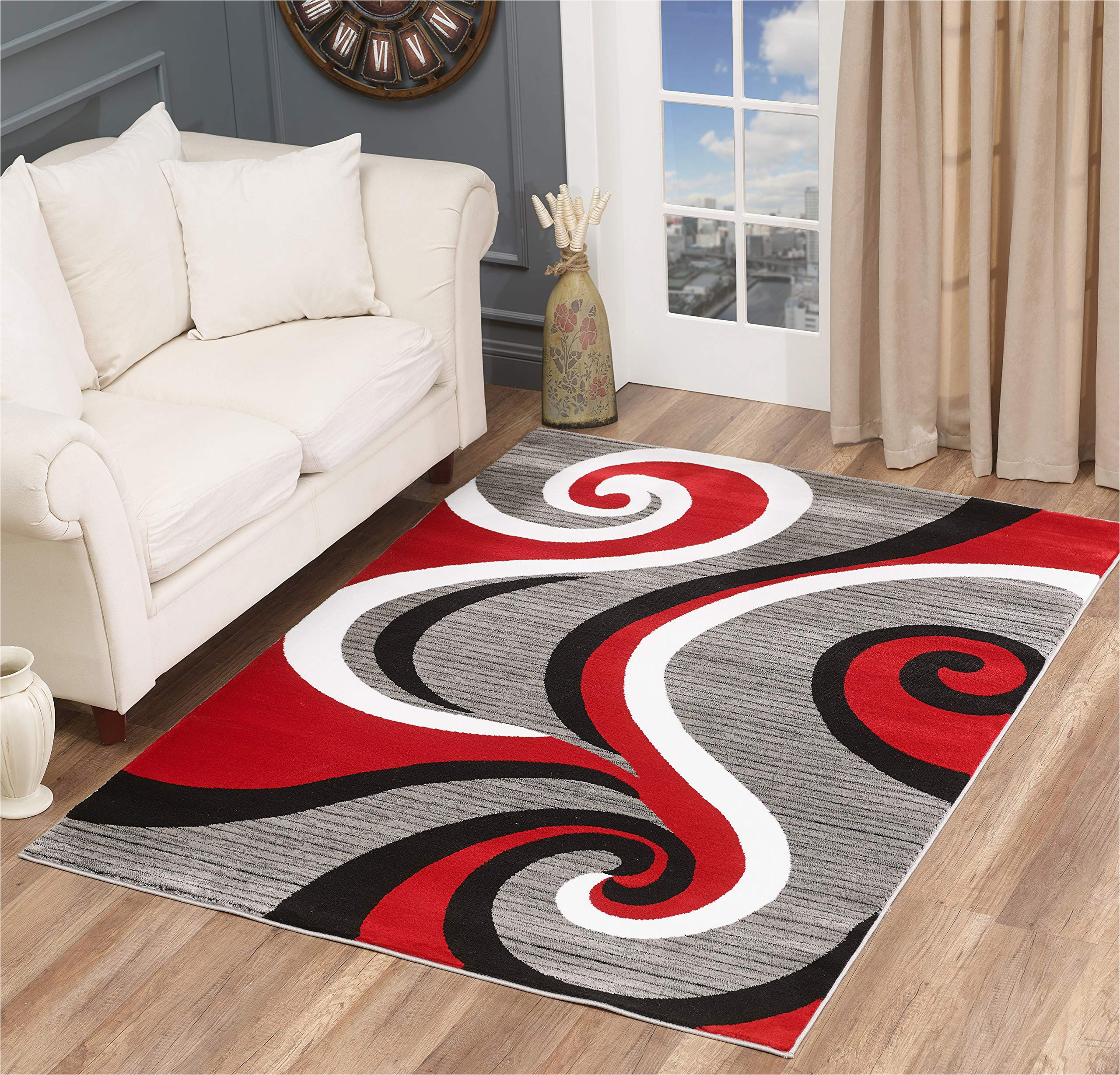 5 X 7 Red area Rug Glory Rugs Modern area Rug 5×7 Red Swirls Carpet Bedroom Living Room Contemporary Dining Accent Sevilla Collection 4817 (5×7, Red)
