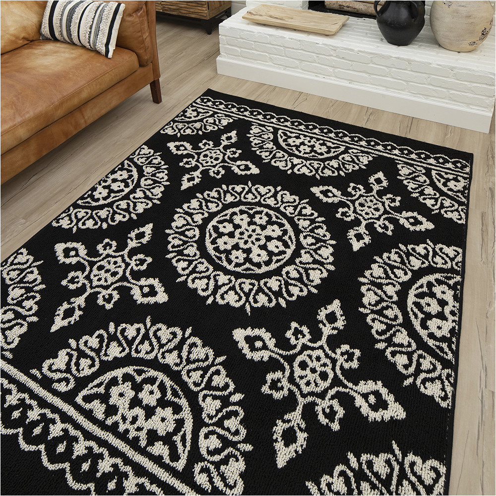 8 X 10 Black area Rug Mainstays Medallion Transitional area Rug, Black 8′ X 10′