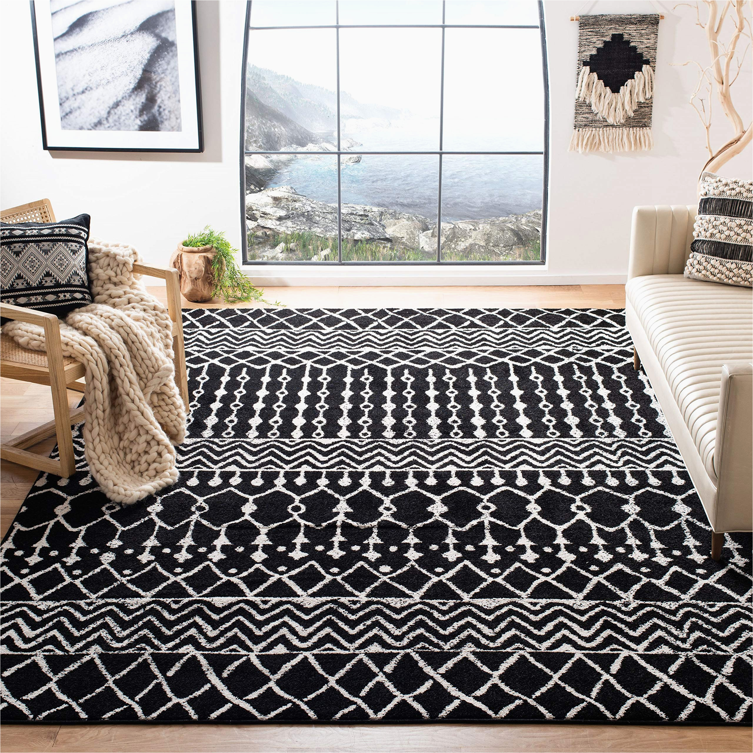 8 X 10 Black area Rug Safavieh Tulum Collection 8′ X 10′ Black/ivory Tul270z Moroccan Boho Distressed Non-shedding Living Room Bedroom Dining Home Office area Rug