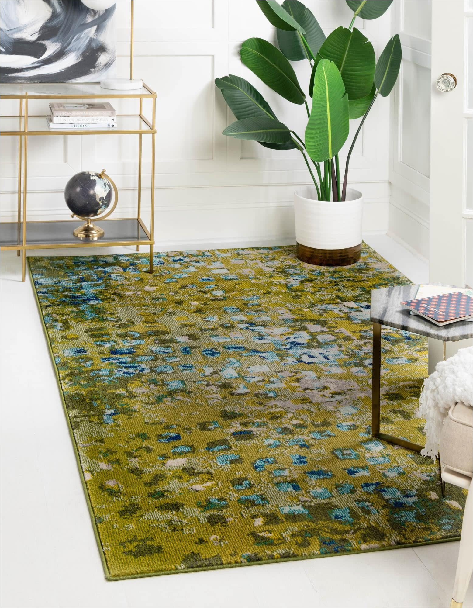 Adams Aqua area Rug by Red Barrel Studio Unique Loom Jardin Collection Colorful, Vibrant, Abstract, Modern area Rug, 4 X 6 Ft, Green/olive