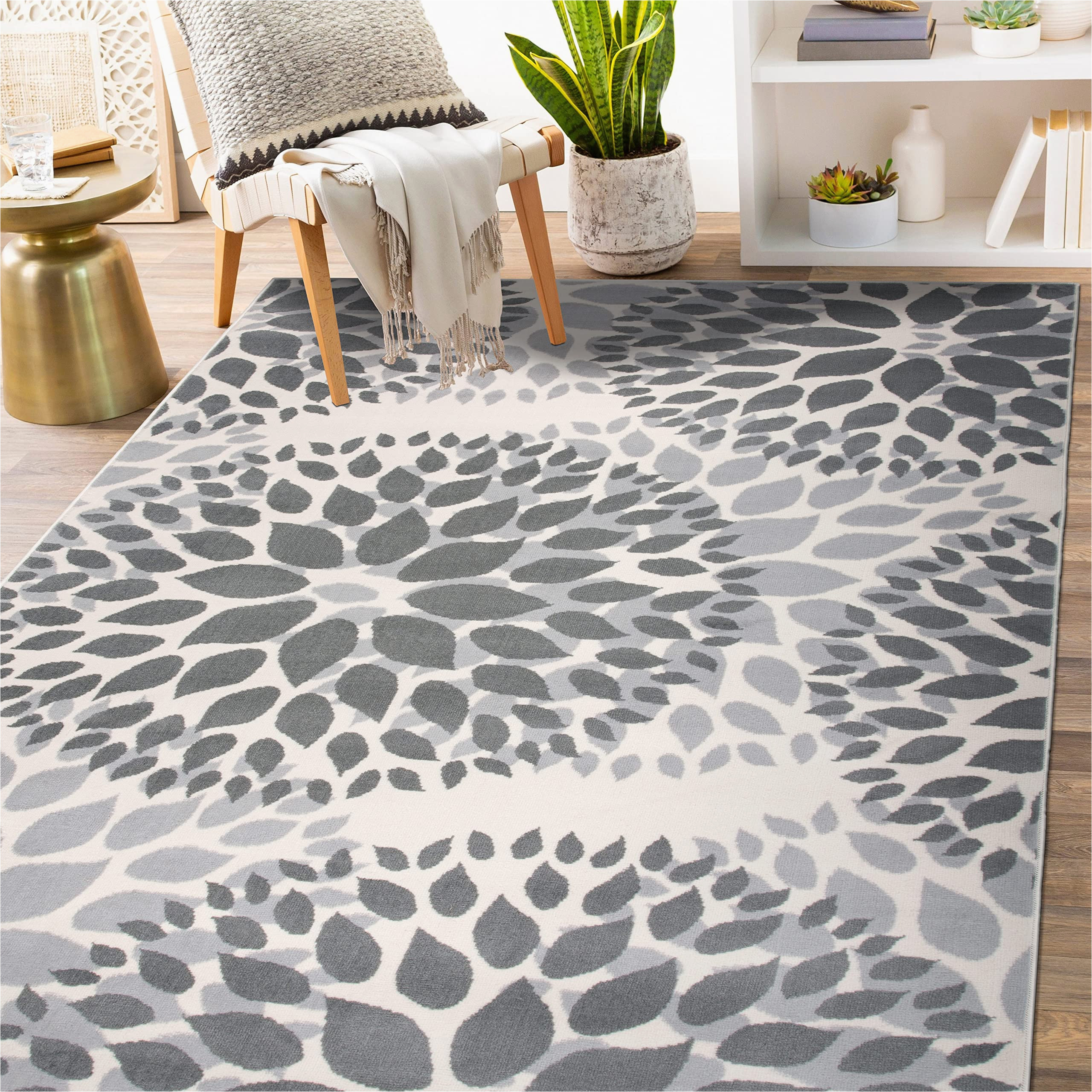 Beaudette Floral Red area Rug Rugshop Modern Floral Circles Design Easy Cleaning for Living Room,bedroom,home Office,kitchen Non Shedding area Rug 5′ X 7′ Gray