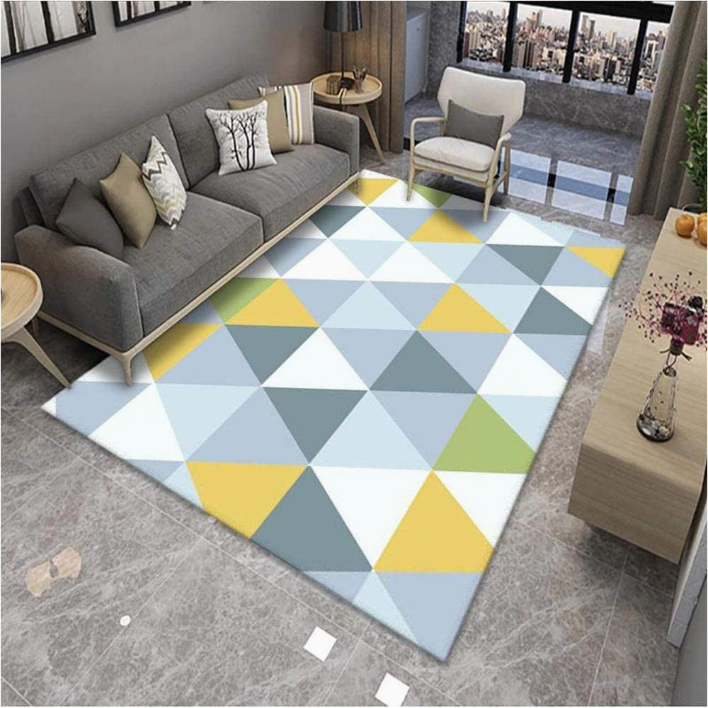 Best area Rugs for Allergy Sufferers Rugmrz Rug for Allergy Sufferers, Yellow Blue Triangle, Modern Geometric Pattern, soft Rug, Durable, Kayoom Rug, Non-slip, for Rug, Blue, 140 X 200 Cm