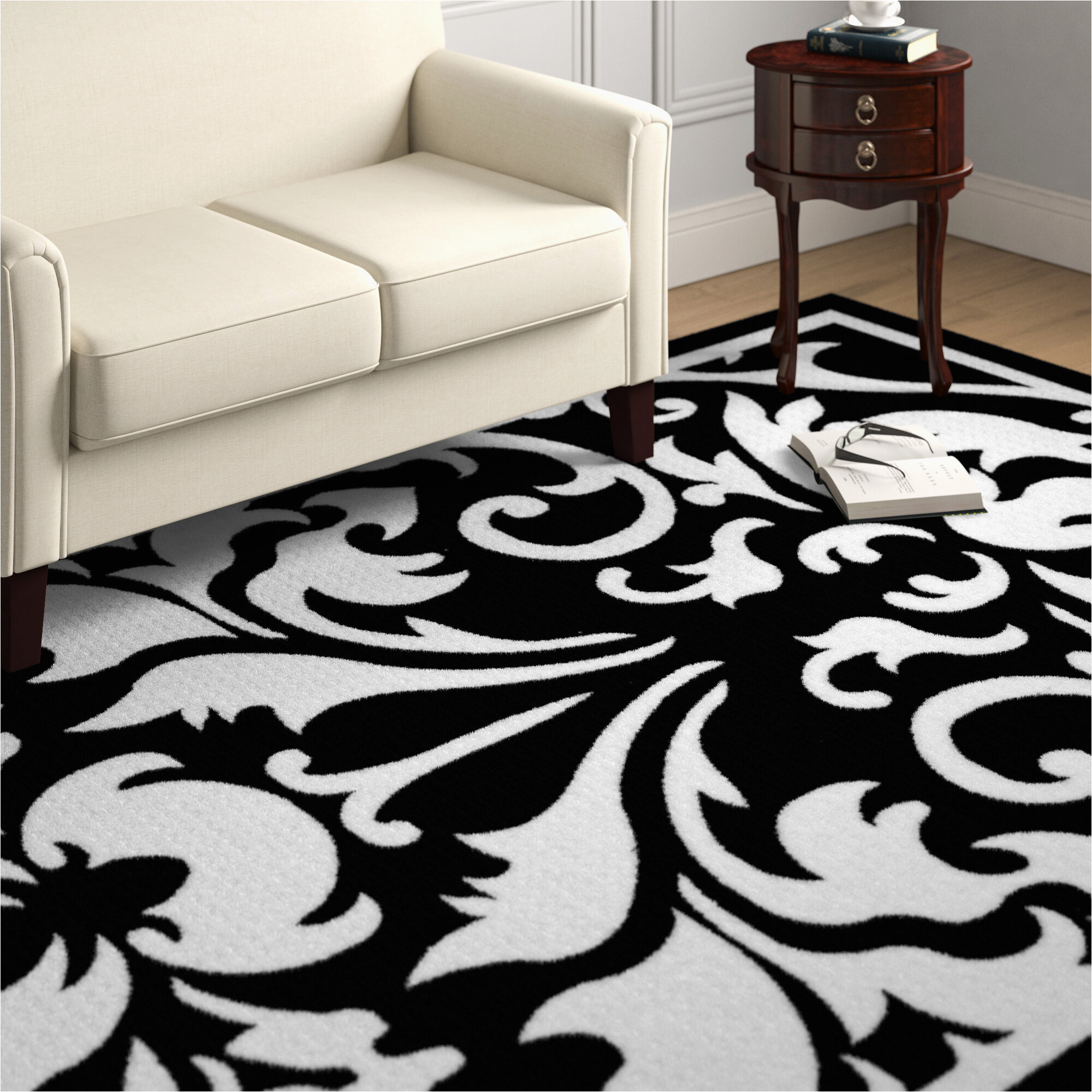 Black and White area Rug Wayfair Varnell Damask Black/white area Rug