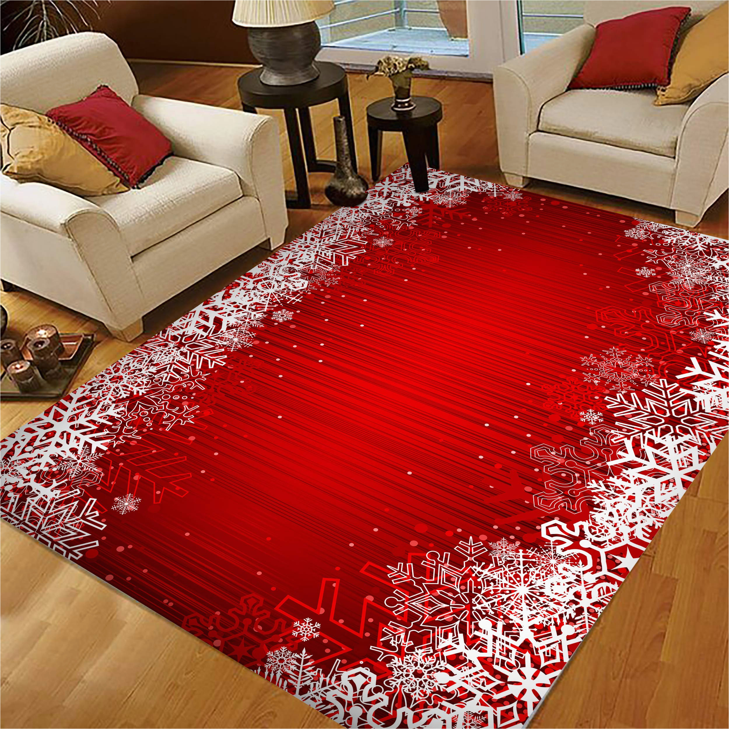 Cheap area Rugs 5 X 7 Red Christmas area Rugs 5×7, Snowflake area Rugs for Living Room Bedroom, Large area Rugs Red Christmas Snowflake Abstract 44034