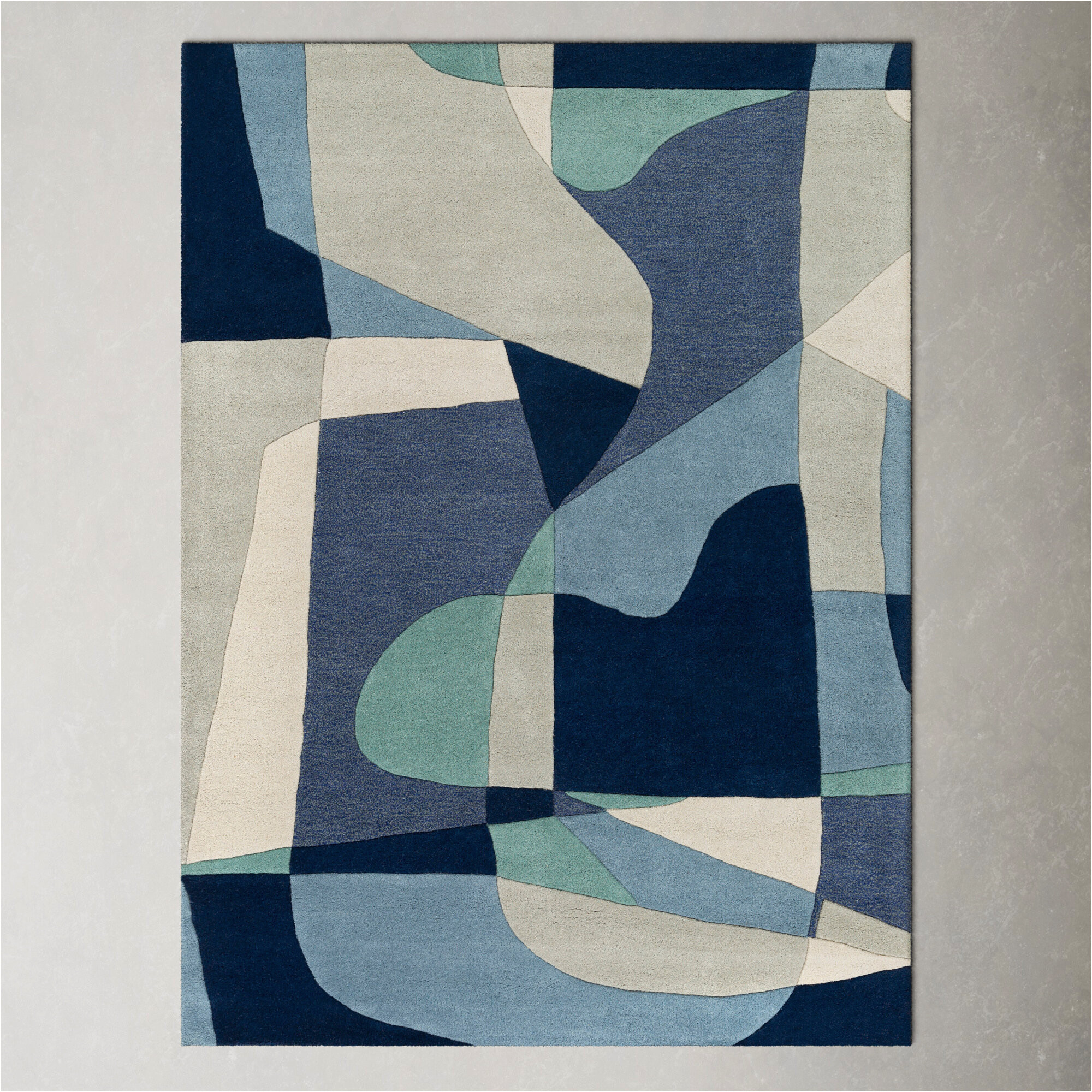 Elias Gray Teal area Rug Mcquaid Geometric Handmade Tufted Wool Teal/navy/beige area Rug