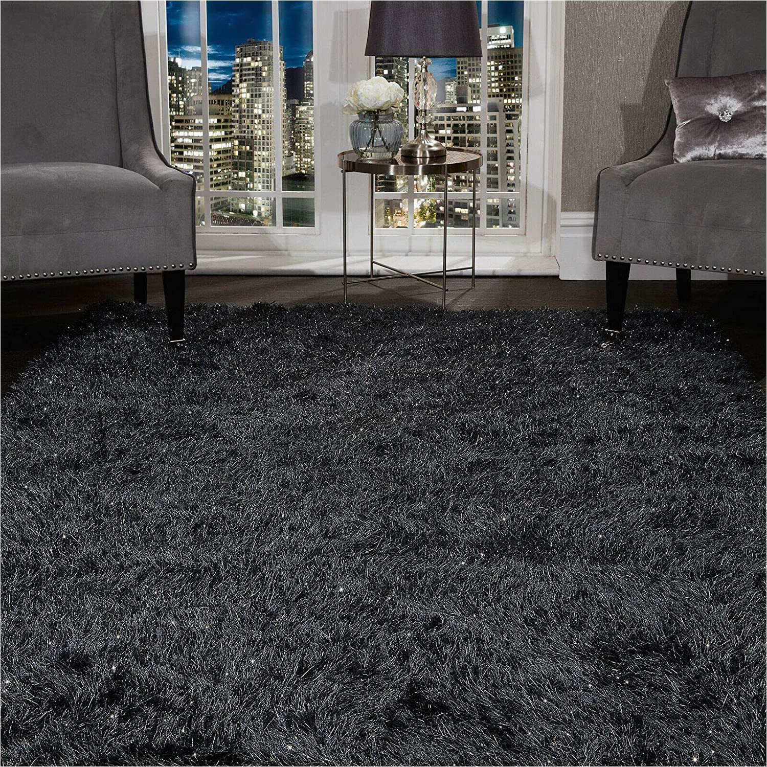 Extra Large area Rugs Near Me Shaggy Rug Super Plush Extra Large Rugs Living Room with Shimmering Sparkle Glitter Strands Fluffy 55mm Thick Pile Height Modern area Rugs – (charcoal …