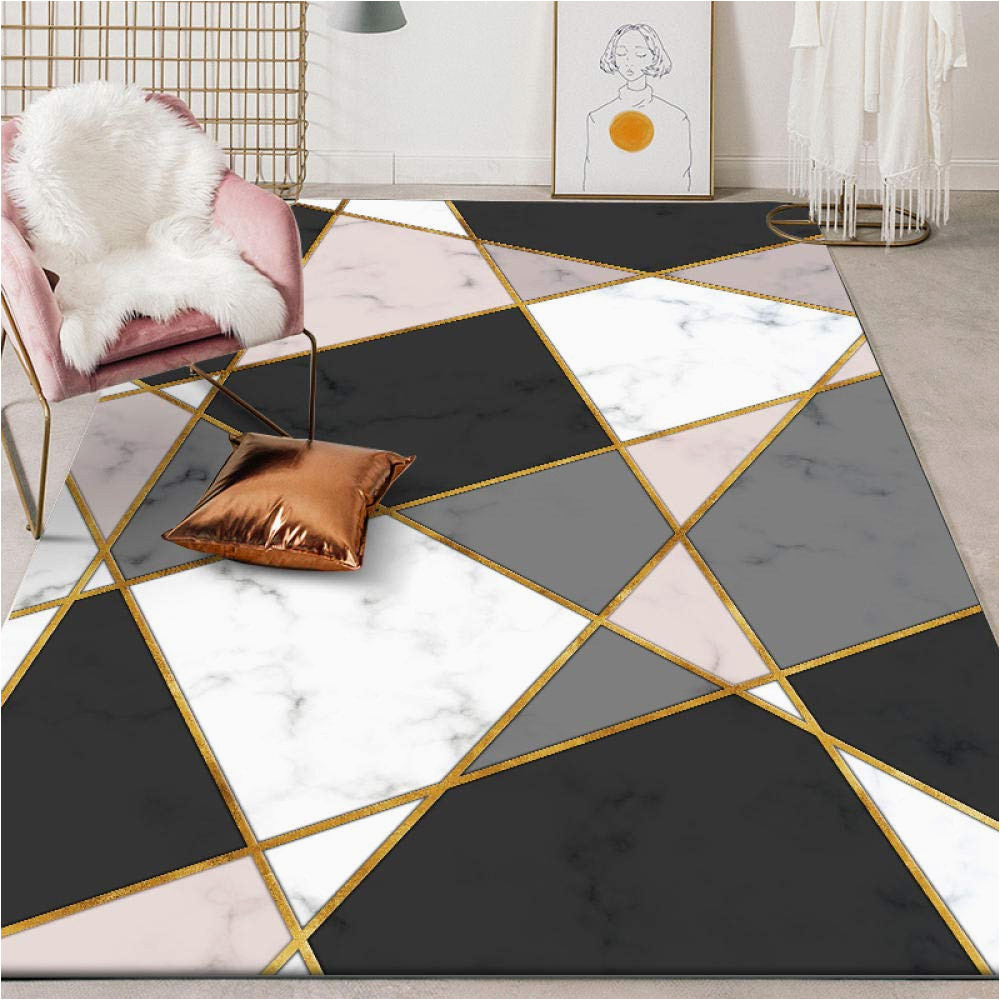 Extra Large Contemporary area Rugs Rug Contemporary Extra Large Living Room Bedroom area Rugs nordic Geometric Pink Black Gold Imitation Marble Rugs 1.4x2m