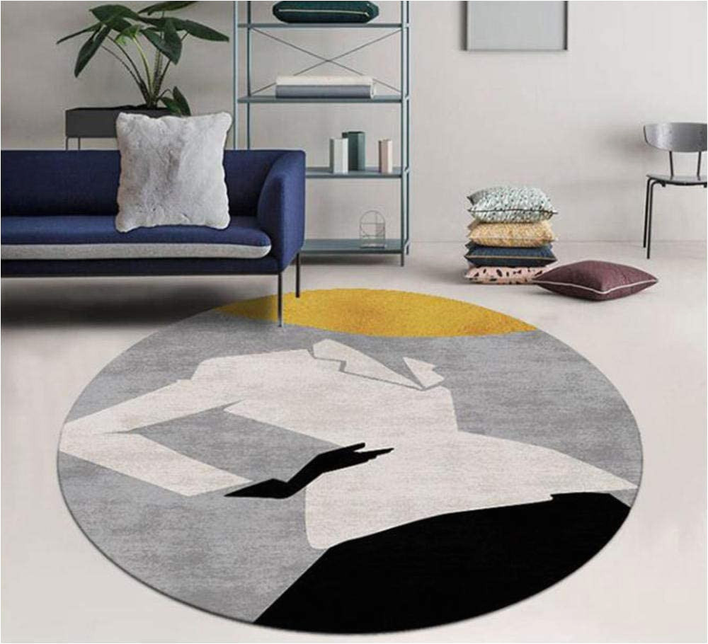 Extra Large Round area Rugs Wjw-dt Black White Grey Yellow Simple Abstract Round Carpet Rugs for Living Room Entrance Floor Mats Piano Pad Large area Rugs 80 100 120 140 160 200 …