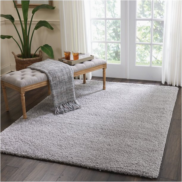 Gray and Silver area Rugs Nourison Malibu Shag solid Shag Silver Grey 5’3″ X 7’3″ area Rug, (5′ X 7′)