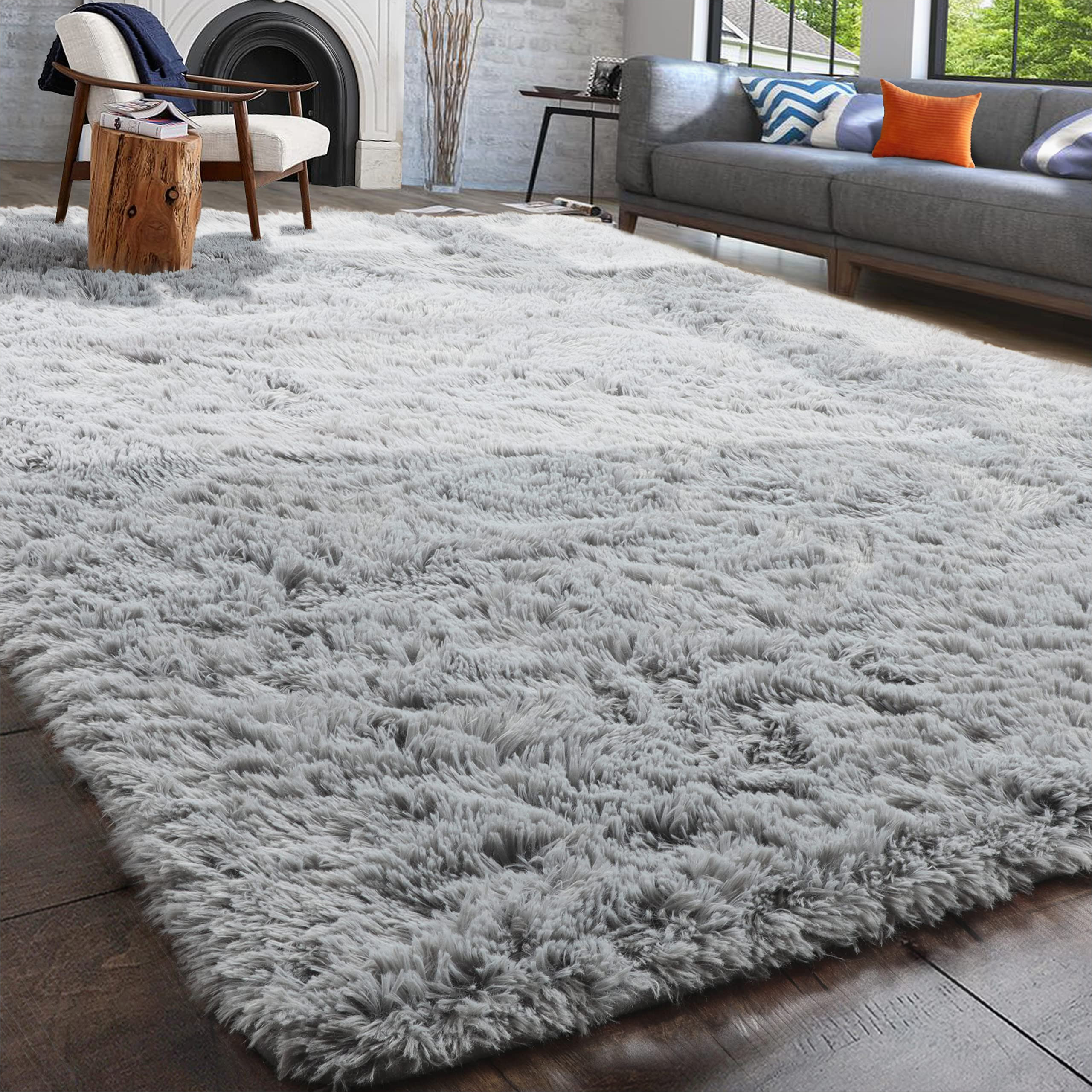 Gray and Silver area Rugs Pagisofe Ultra soft Fluffy Shag area Rugs for Bedroom, Shaggy Silver Rugs Carpets for Kids Room, Girls Room, Baby Room, Nursery Decor, Floor Fuzzy …