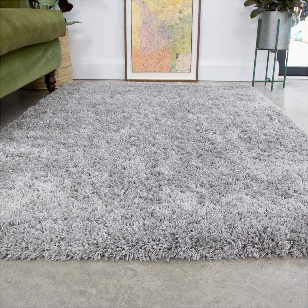 Gray and Silver area Rugs Silver Thick Shaggy Rug Light Grey Modern Durable Super soft Fluffy Shag Rugs Living Room area Bedroom 120cm X 170cm