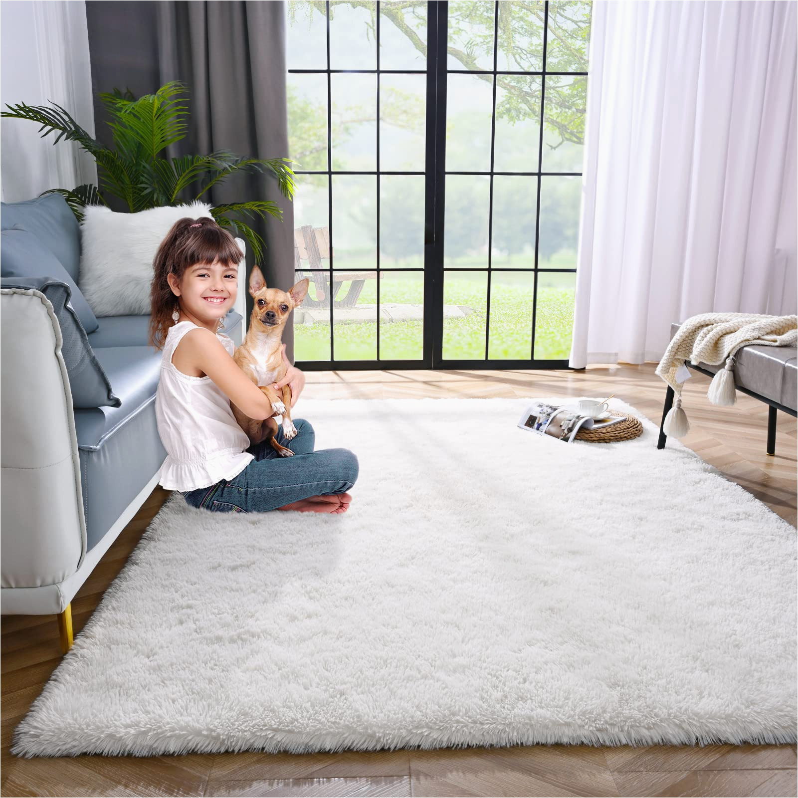 Home Goods area Rugs 6×9 Lascpt area Rugs for Living Room, Super soft Fluffy Fuzzy Rug for Bedroom, Cream White Furry Shag Rug 6×9, Plush Carpet Home Decor for Girls Kids Dorm …