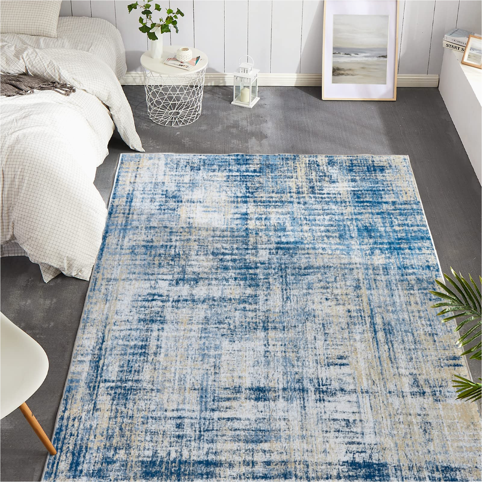 Kitchen area Rugs 4 X 6 Jinchan area Rug 4×6 Modern Rug Abstract Floor Mat Navy Blue Multi Print Rug Foldable Thin Rug Colorful Overdyed Distressed Mat Kitchen Rug …