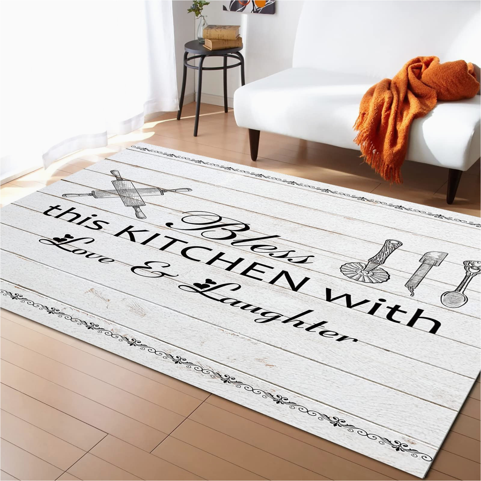 Kitchen area Rugs 4 X 6 Large area Rug 4′ X 6′ Farmhouse Kitchen Utensils Throw Carpet Floor Cover Nursery Rugs for Children, Modern Kitchen Mat Runner Rugs for Living …