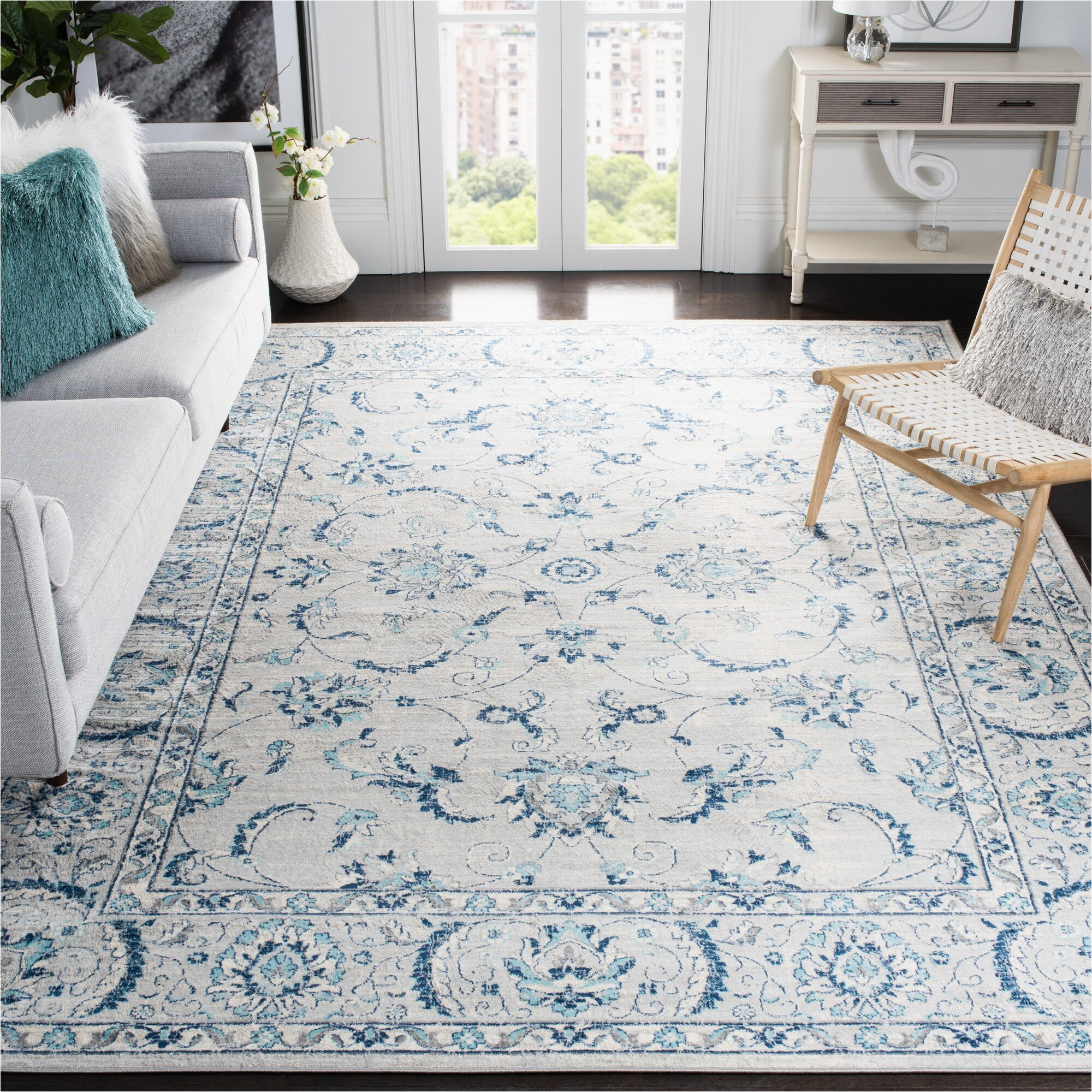 Light Blue and Gray area Rug Llana oriental Light Gray / Blue area Rug