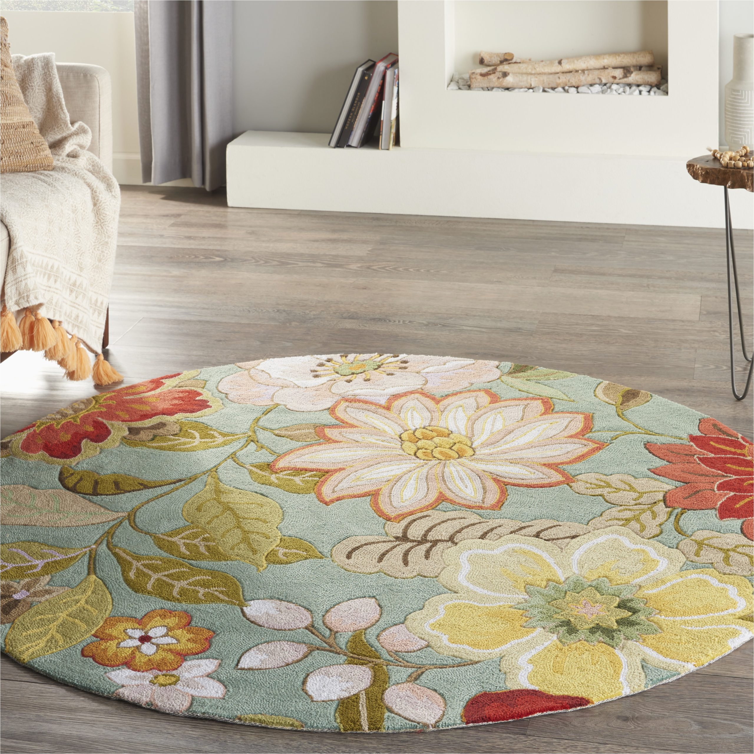 Nourison Fantasy Floral area Rug Nourison Fantasy Floral Aqua 5’6″ X Round area Rug, (6 Round)