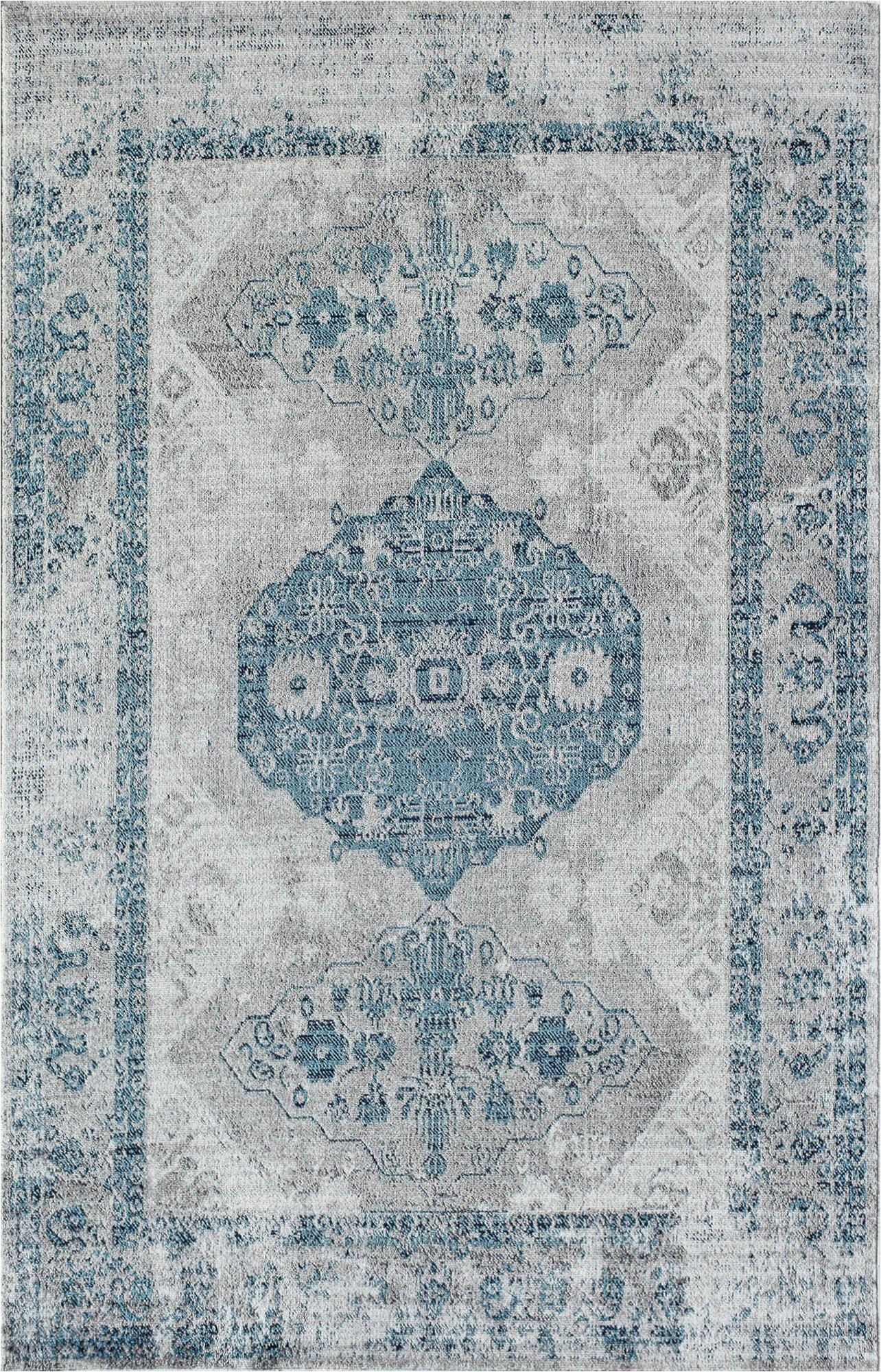 Pier 1 area Rugs 5×7 Freida Vintage Farmhouse Medallion Blue and Gray Rug