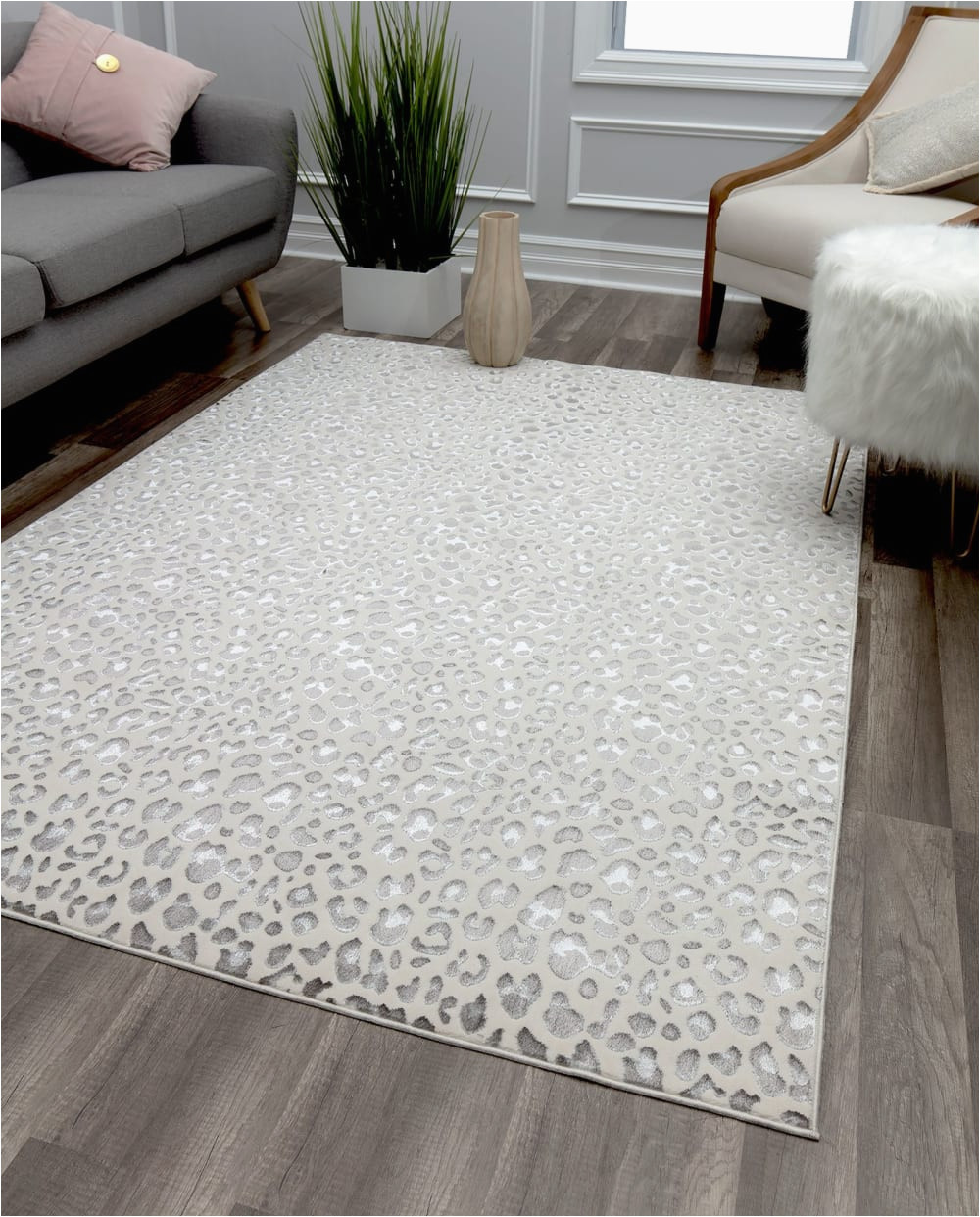 Pier 1 area Rugs 5×7 Natura Leopard Contemporary White and Silver Rug