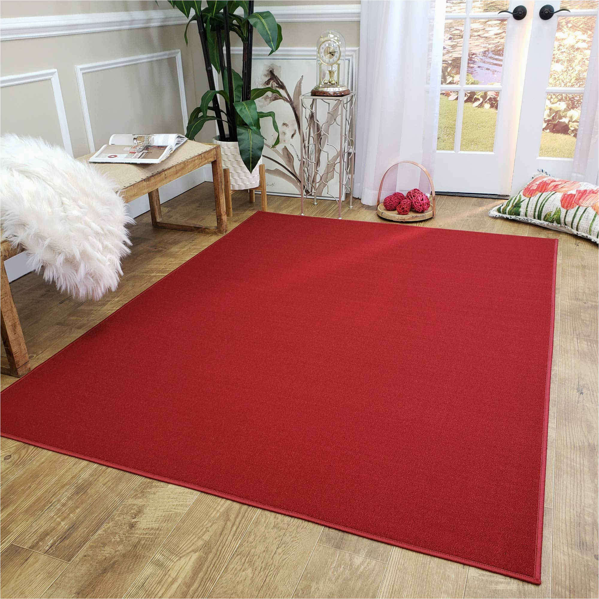 Red area Rugs Near Me Rubber Backed area Rug, 39 X 58 Inch, solid Red, Non Slip, Kitchen Rugs and Mats