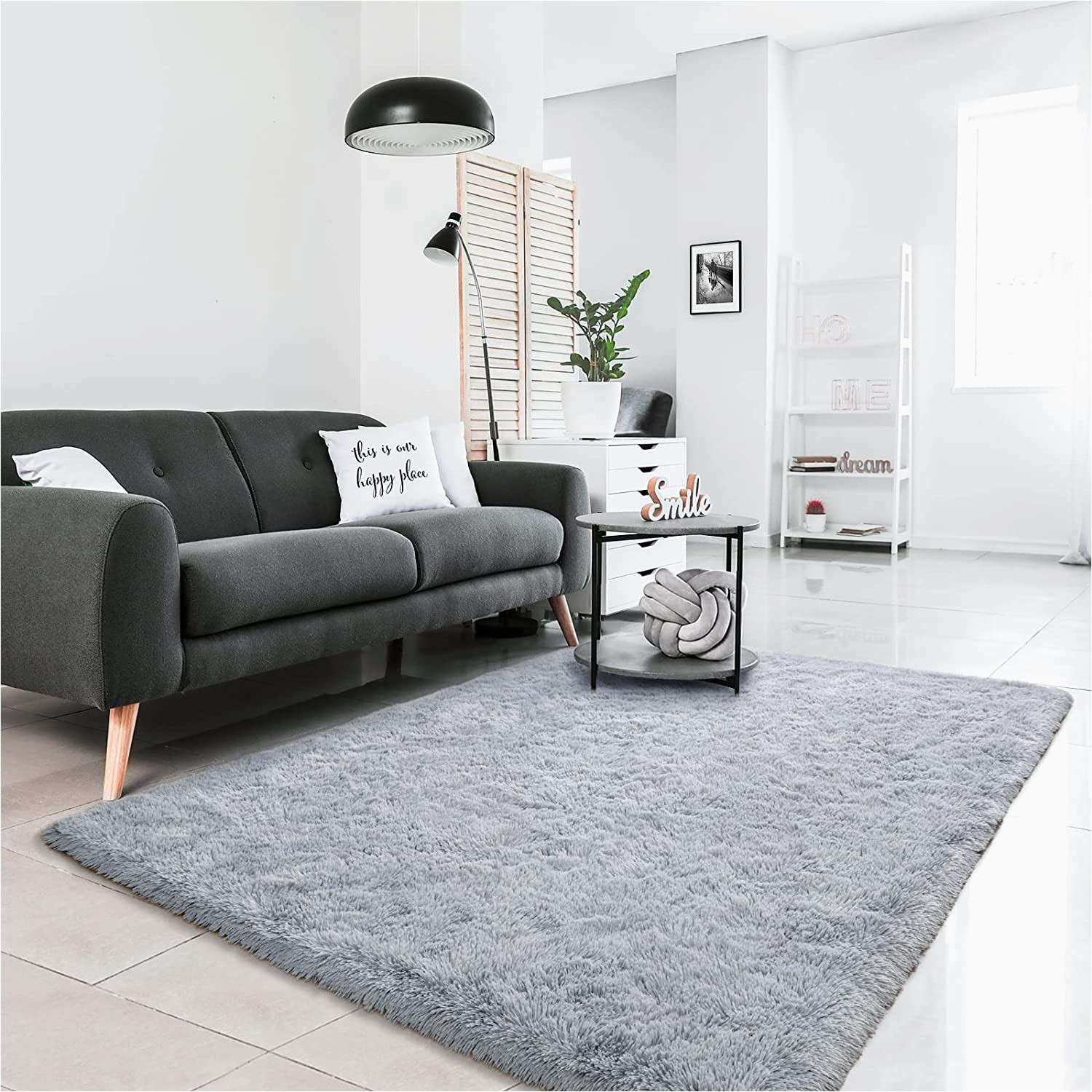Rosson Abstract Silver Gray White area Rug Lascpt area Rugs for Living Room, Super soft Fluffy Fuzzy Rug for …