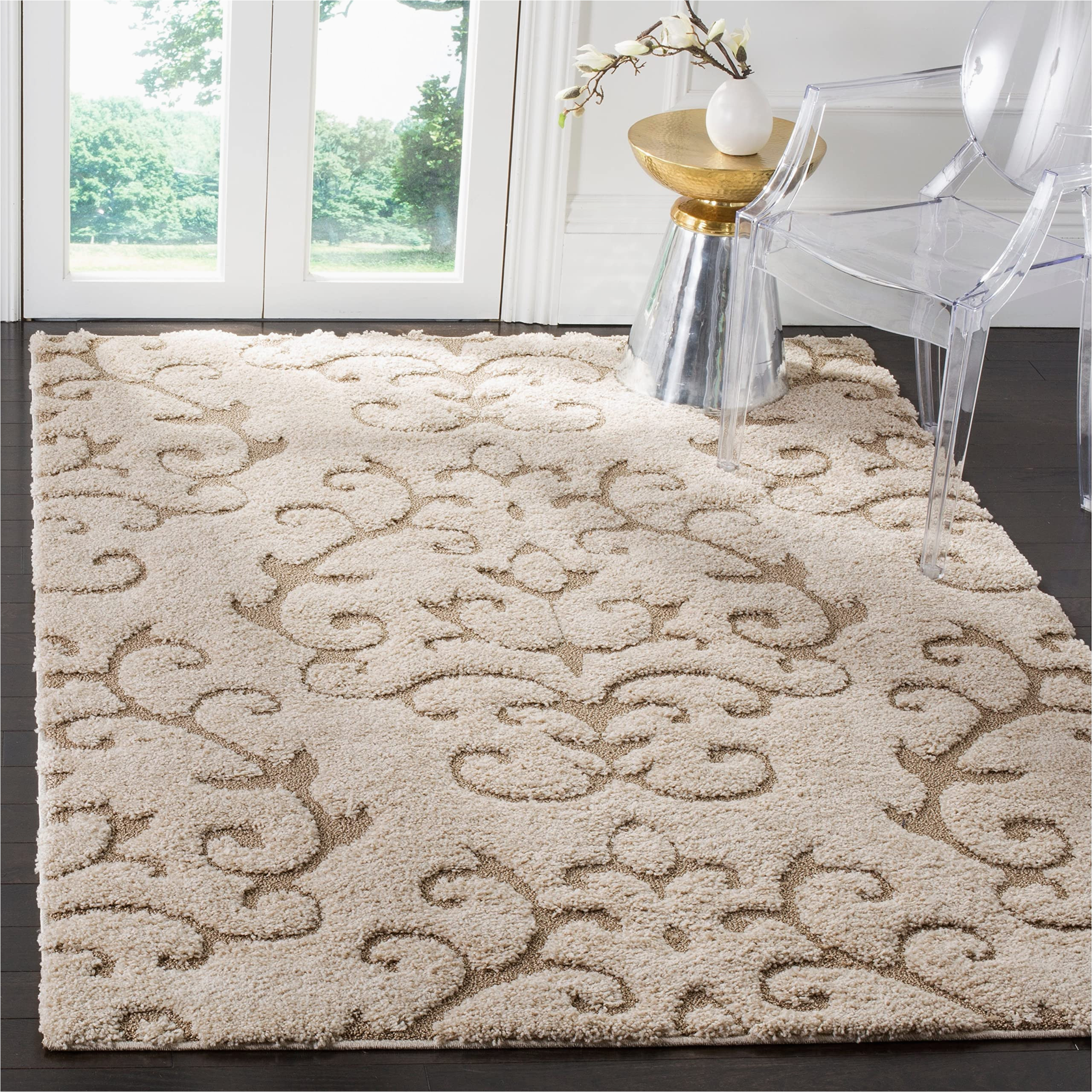 Safavieh Florida Douglas Floral Vines Shag area Rug or Runner Safavieh Florida Shag Collection 3’3″ X 5’3″ Cream/beige Sg470 Scroll Non-shedding Living Room Bedroom Dining Room Entryway Plush 1.2-inch Thick area …