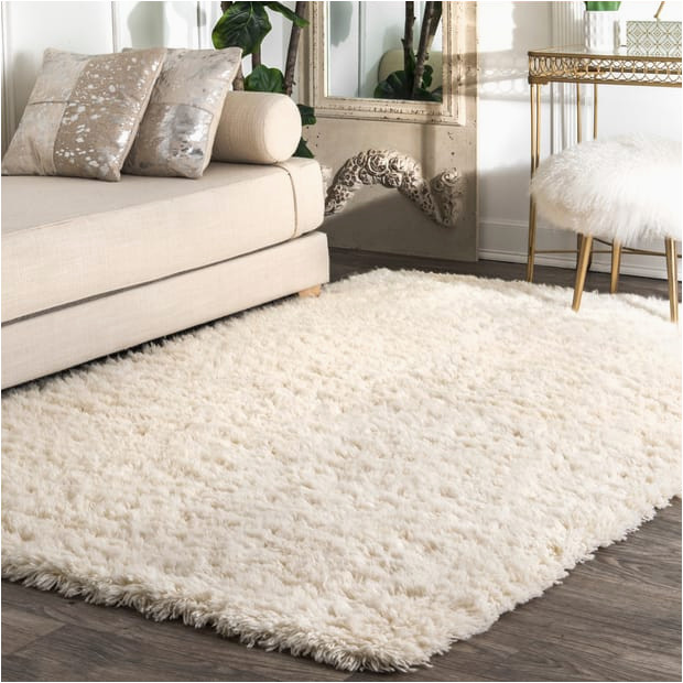 Solid Ivory area Rug 8×10 Tuscan Wool Moroccan Shag solid Ivory Rug