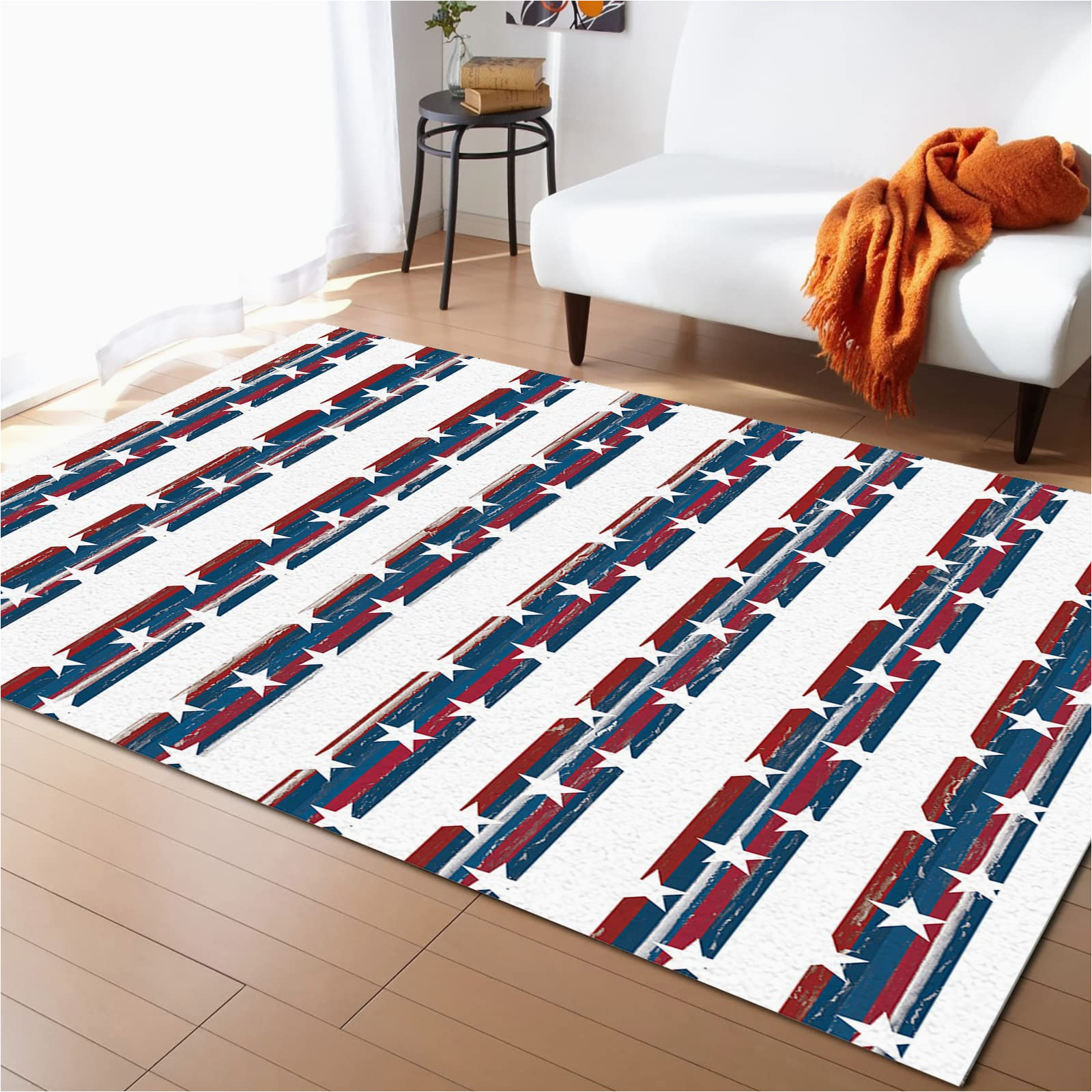 Striped area Rugs 5 X 7 Large Rectangular area Rugs 5′ X 7′ Living Room, 4th Of July Striped Durable Non Slip Rug Carpet Floor Mat for Bedroom Bedside Outdoor Independence …