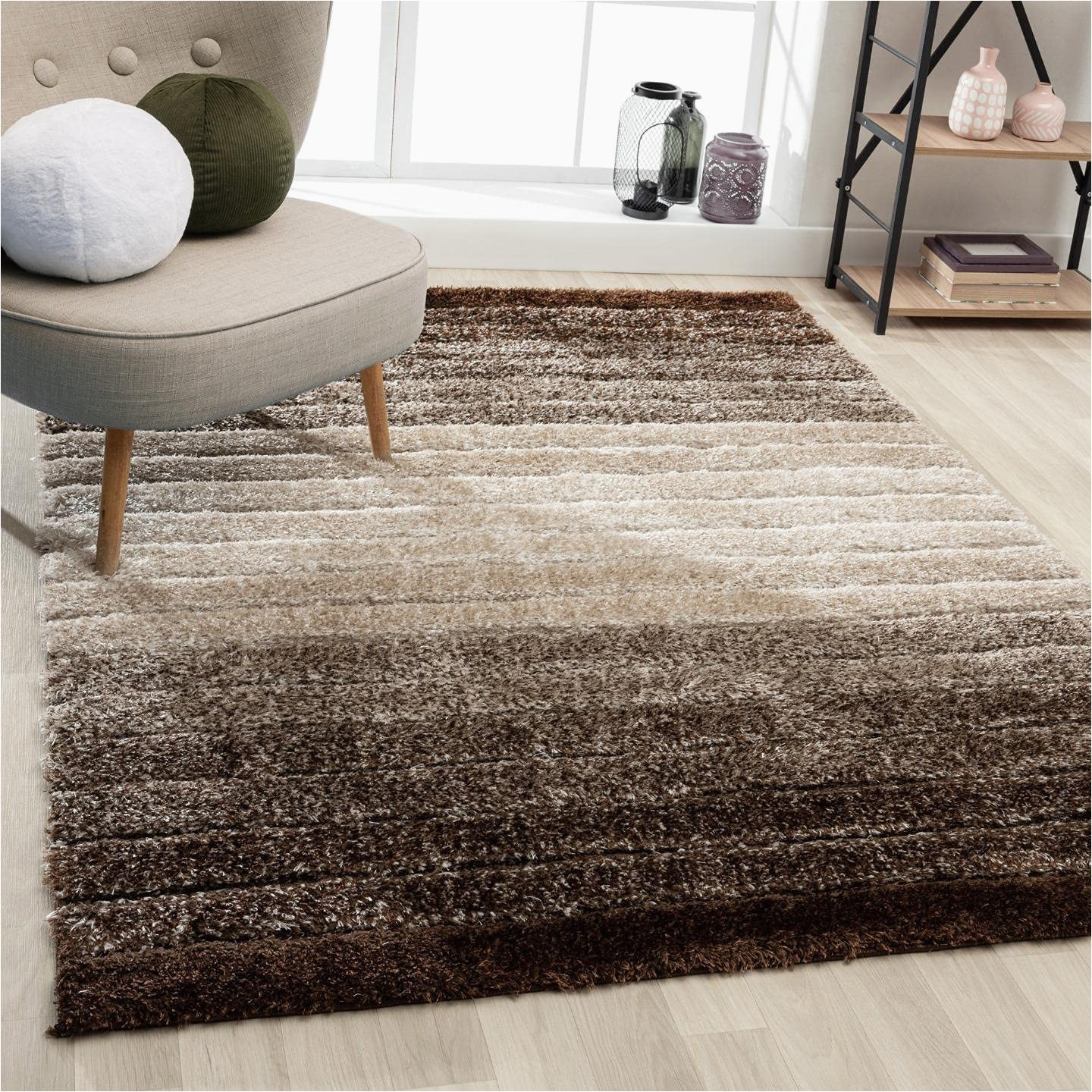 Striped area Rugs 5 X 7 Luxe Weavers Lantanas Brown 5×7 Shag Geometric area Rug, Modern Striped,, Stain Resistant, Plush Indoor Rugs