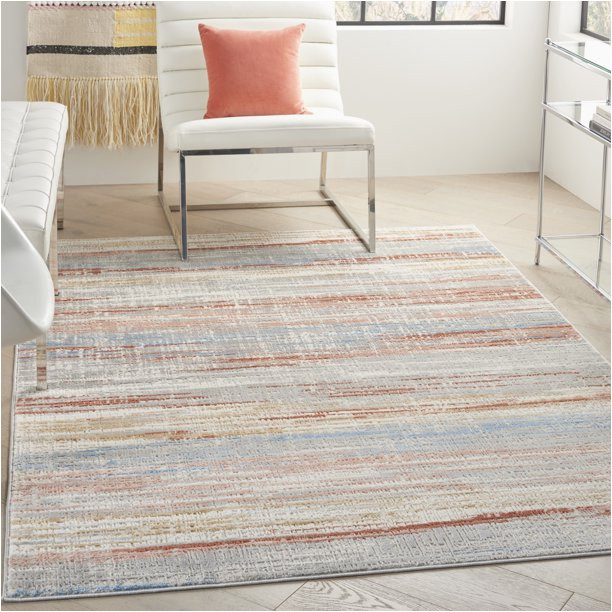 Striped area Rugs 5 X 7 Nourison Elation Abstract Striped Ivory Multicolor 5’3″ X 7’3″ area Rug, (5′ X 7′)