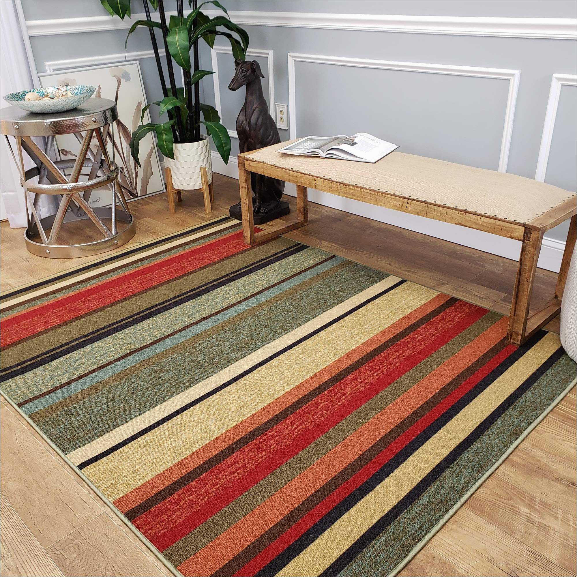 Striped area Rugs 5 X 7 Rubber Backed area Rug, 5×7 Multicolor Striped, Non Slip, Kitchen Rugs