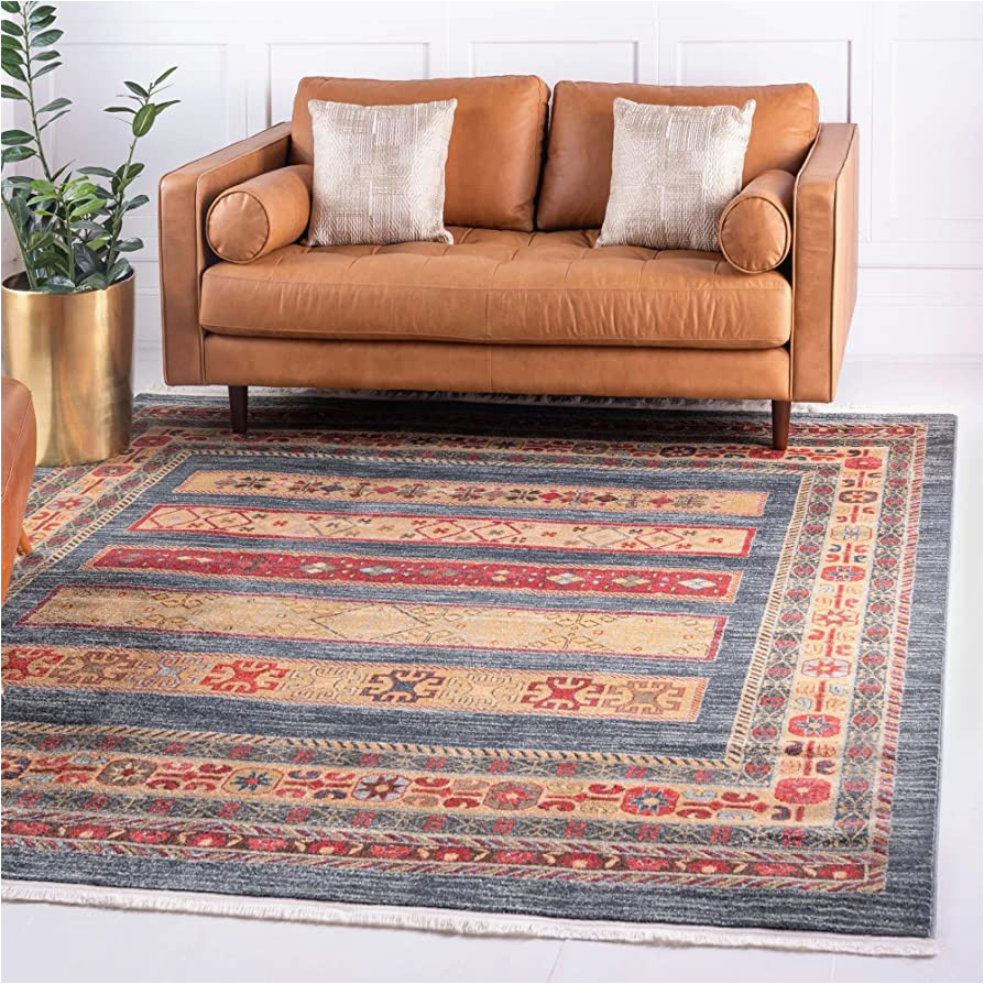 Unique Loom Pasadena Fars area Rug Unique Loom Fars Collection Modern Classic Tribal Inspired Design with Border area Rug, (square 8′ 0″ X 8′ 0″, Blue/ Light Blue)