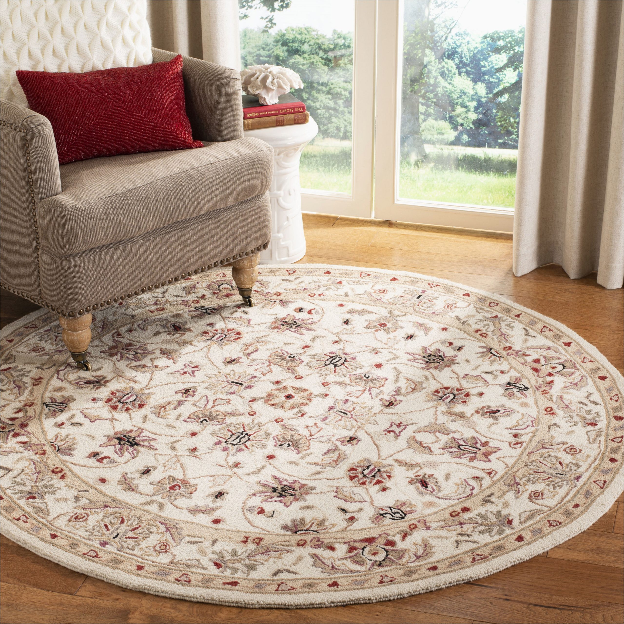 3 X 3 Round area Rugs Safavieh Chelsea York 3 X 3 Wool Ivory/ivory Round Indoor Floral/botanical oriental Throw Rug