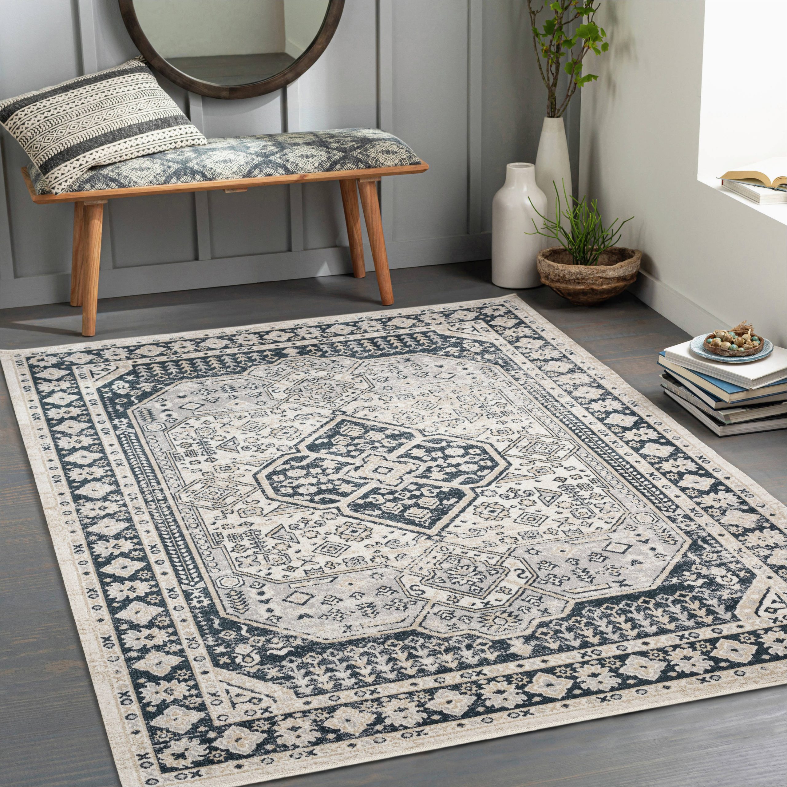 8 X 10 Traditional area Rugs Artistic Weavers Lavadora 8 X 10 Navy Indoor Medallion oriental …