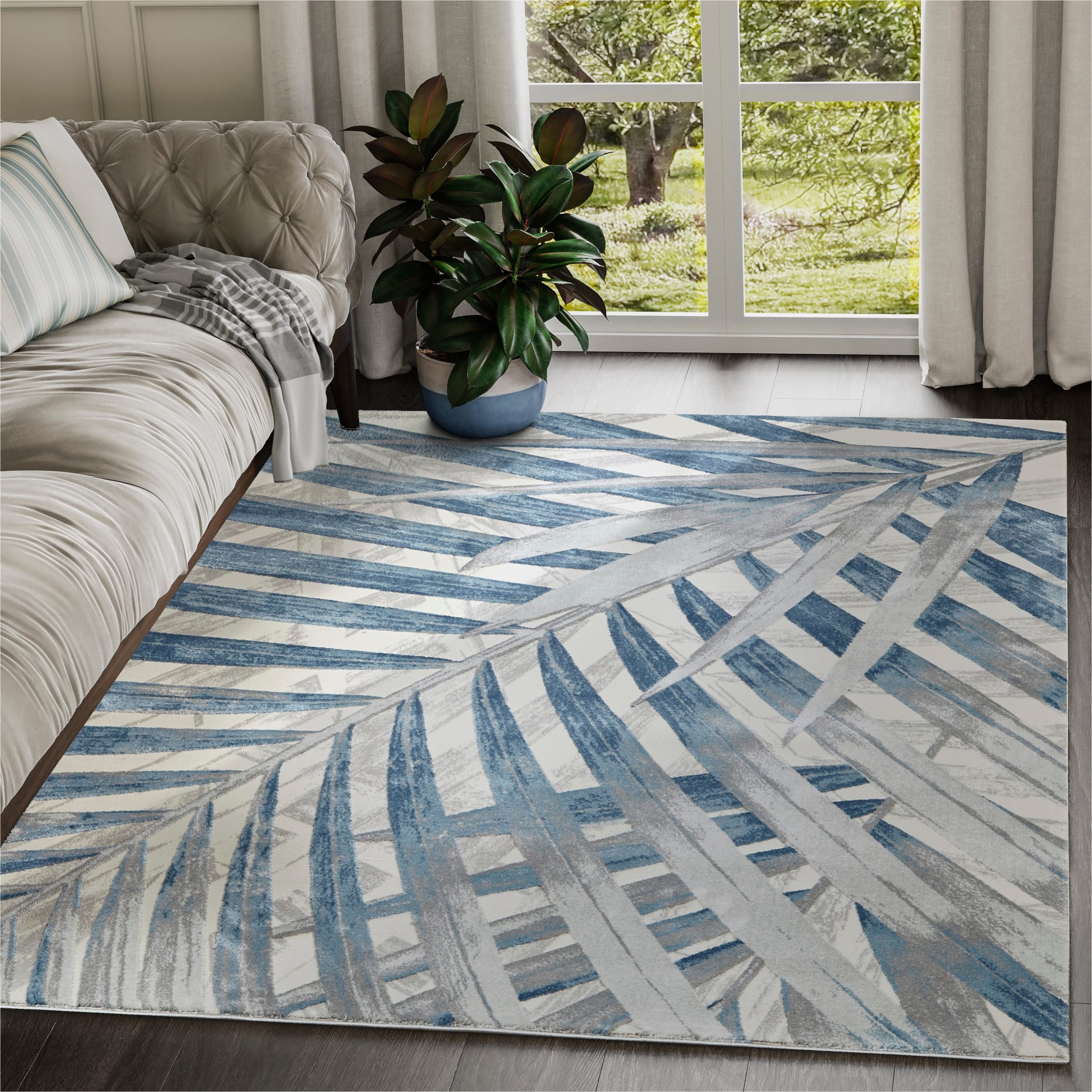 Area Rugs with Blue In them Blue Tropical Leaves Grey Blue area Rug – Overstock – 27880536