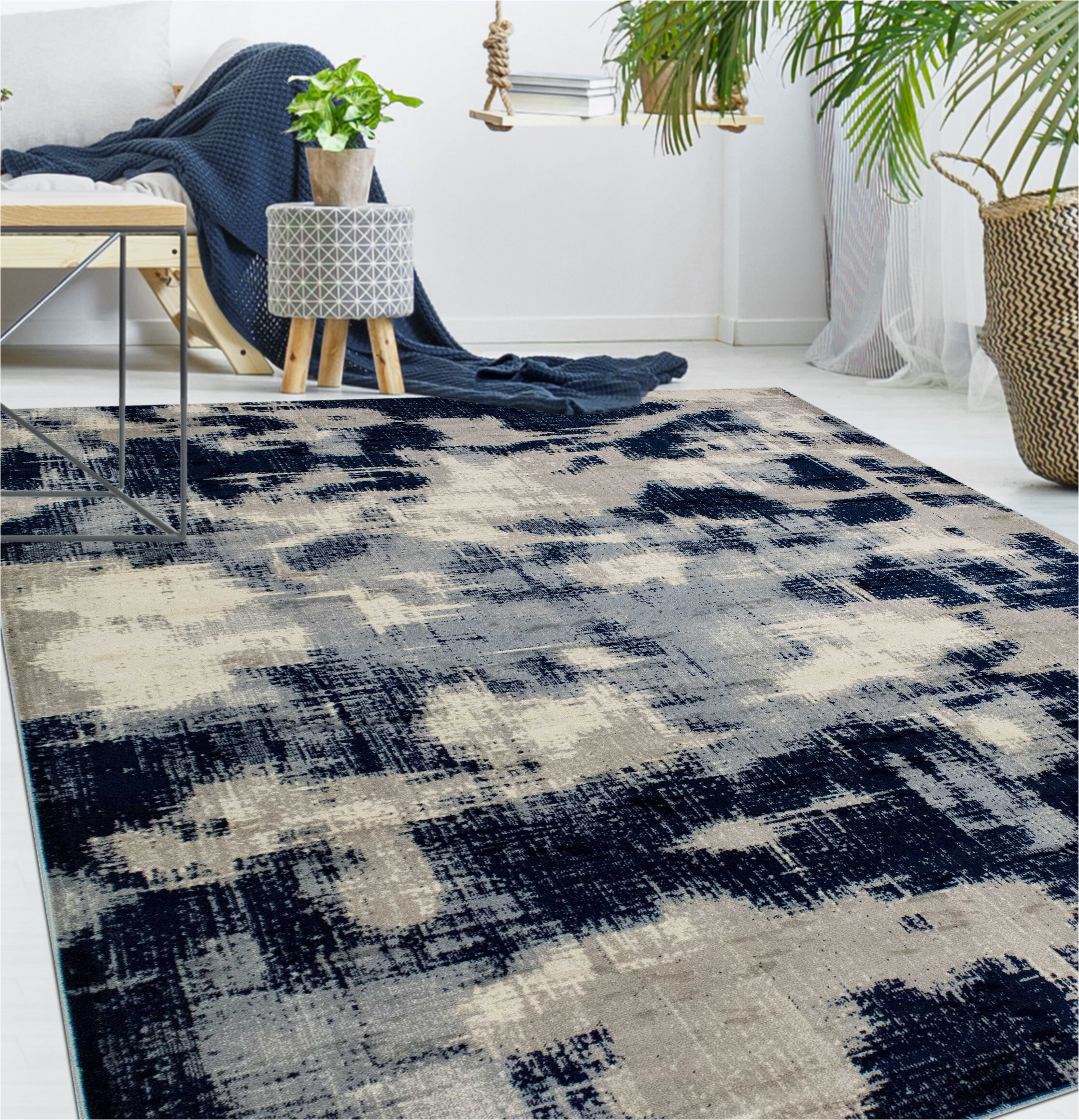 Beige and Navy area Rugs Kelson Abstract area Rug In Navy/beige