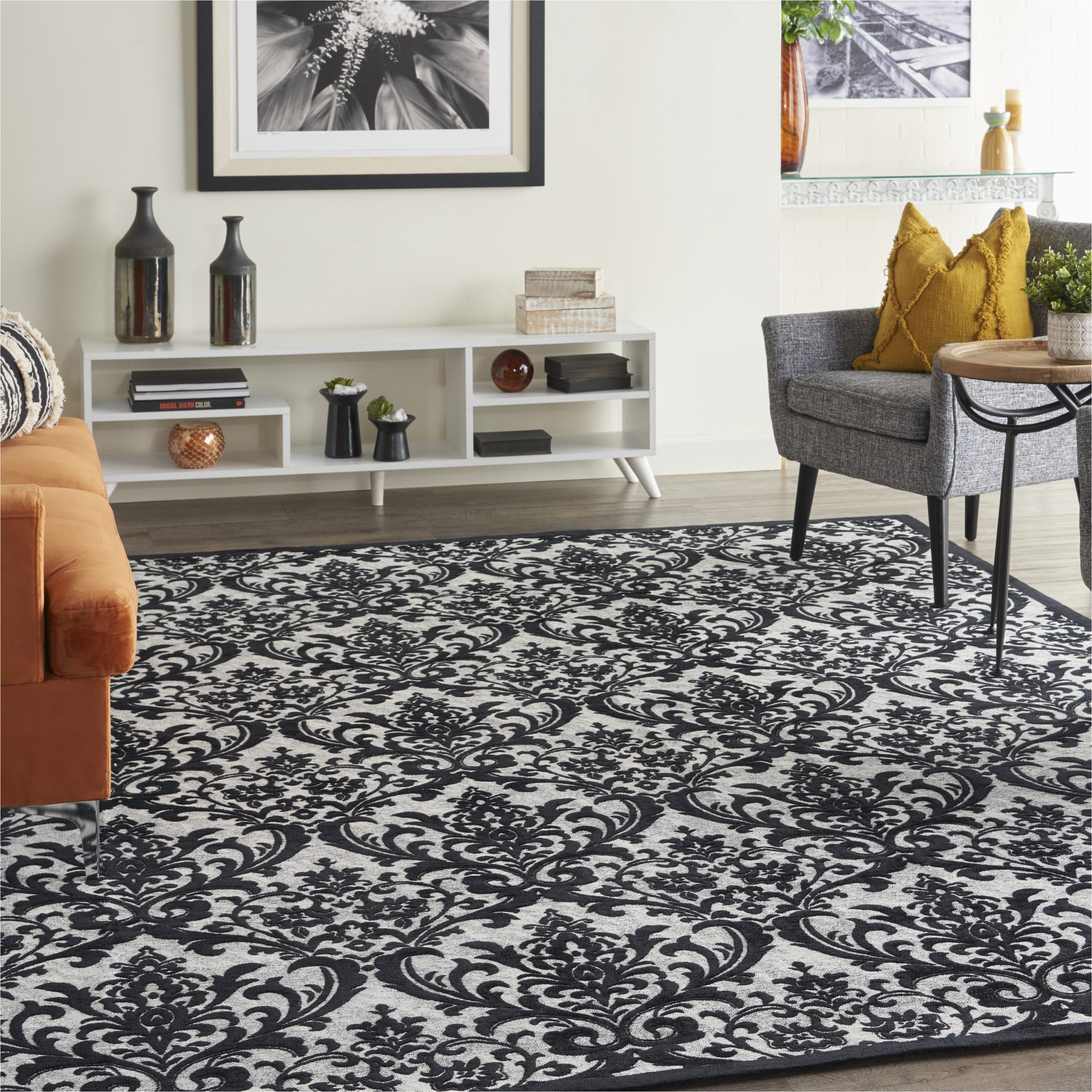 Black and White Damask area Rug Nourison Damask Modern Black/white 8′ X 10′ area Rug, (8′ X 10′)