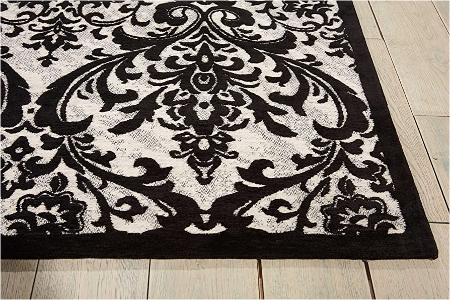 Black and White Damask area Rug Nourison Damask Vintage Black/white 8′ X 10′ area Rug, Easy Cleaning, Non Shedding, Bed Room, Living Room, Dining Room, Kitchen (8×10)