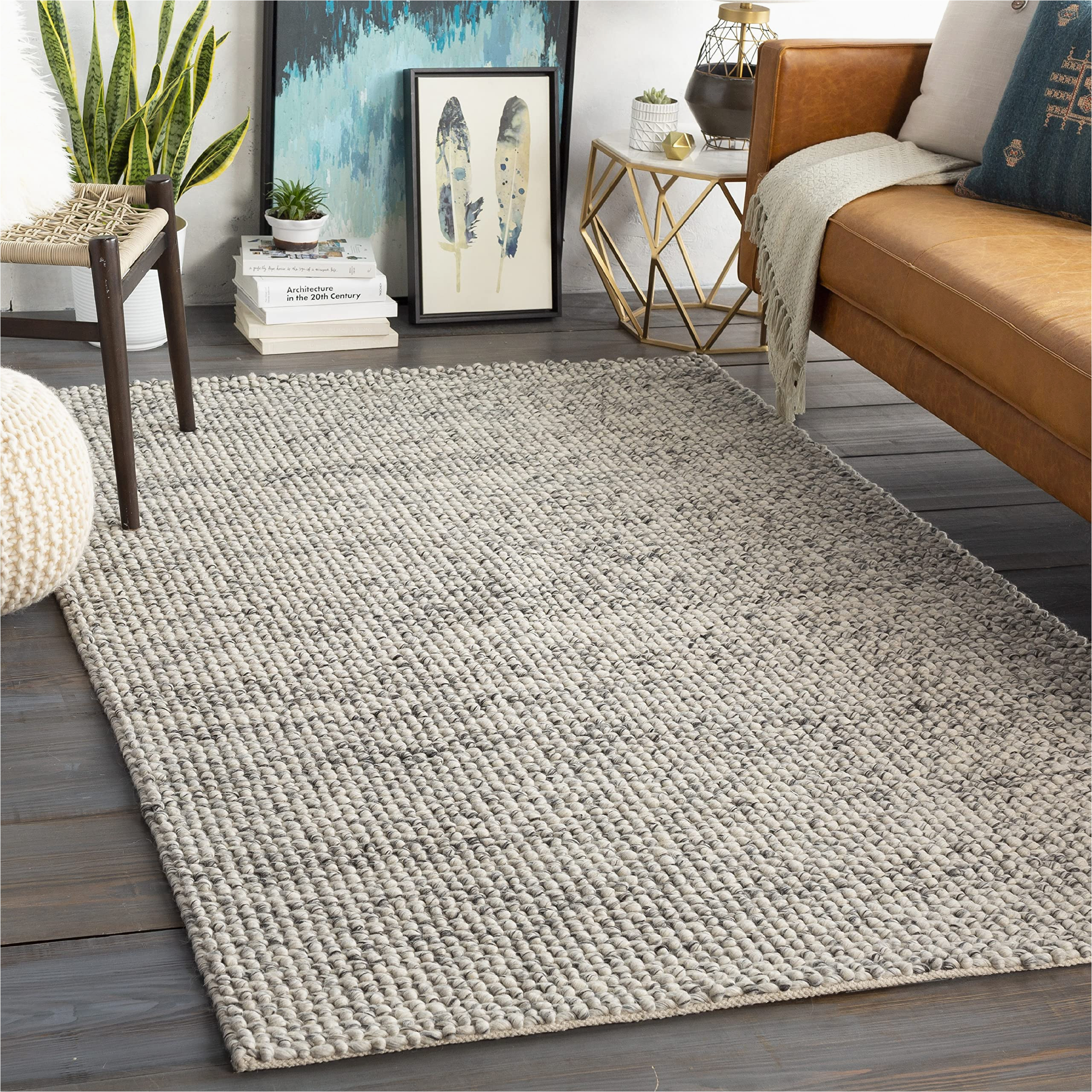 Gray Wool area Rug 8×10 Mark&day area Rugs, 8×10 Keynsham Texture Charcoal area Rug, White / Beige / Black Carpet for Living Room, Bedroom or Kitchen (8′ X 10′)