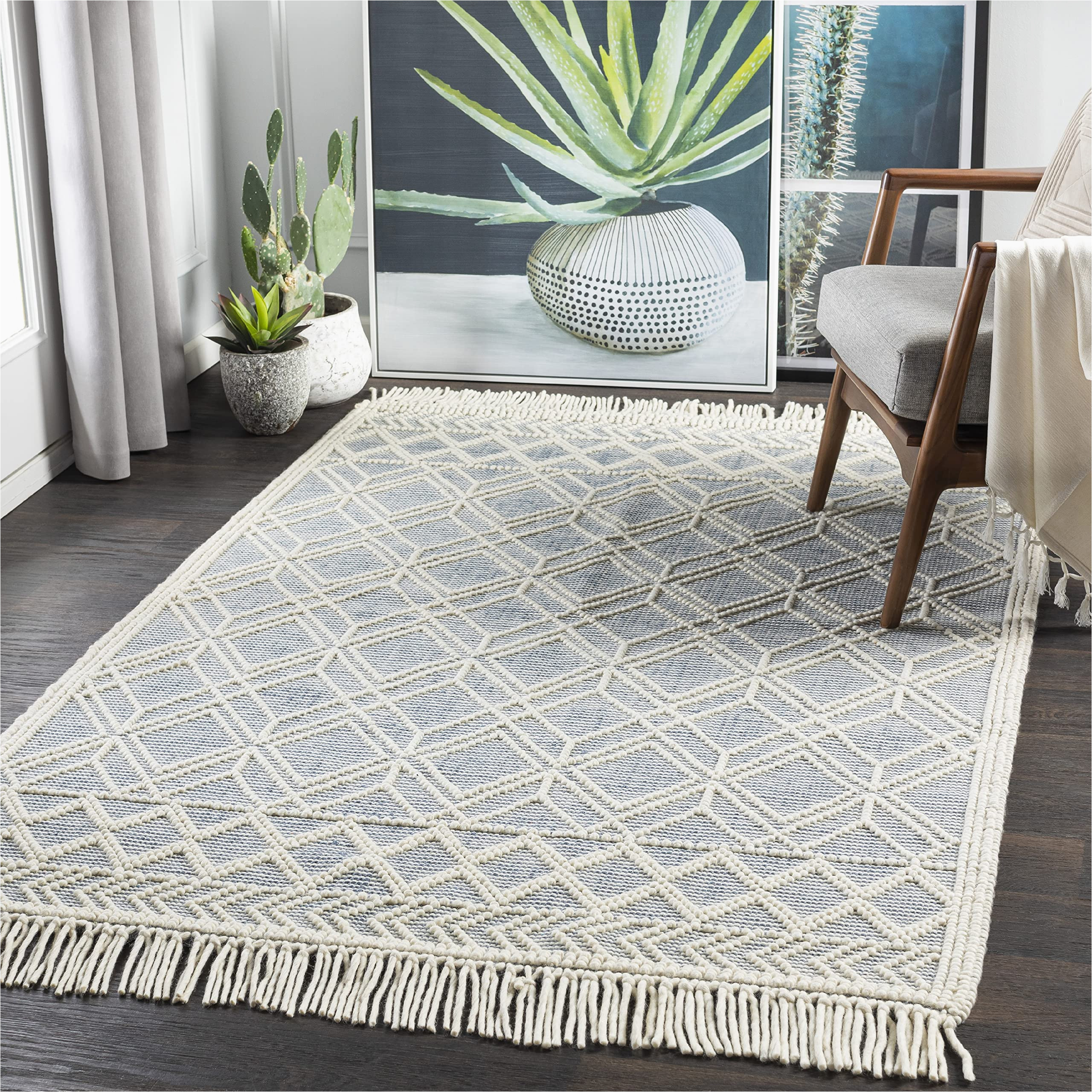 Gray Wool area Rug 8×10 Mark&day area Rugs, 8×10 Staveley Bohemian/global Denim area Rug, Gray / White / Ivory Carpet for Living Room, Bedroom or Kitchen (8′ X 10′)