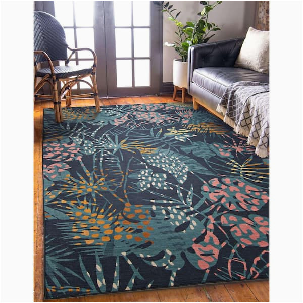 Home Goods Outdoor area Rugs Linon Home Decor Mily Navy and Gold 5 Ft. W X 7 Ft. L Washable …
