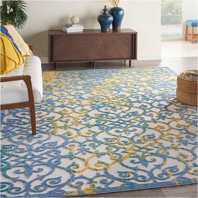 Home Goods Outdoor area Rugs Nourison Aloha 12 X 15 Ivory Blue Indoor/outdoor area Rug In the …